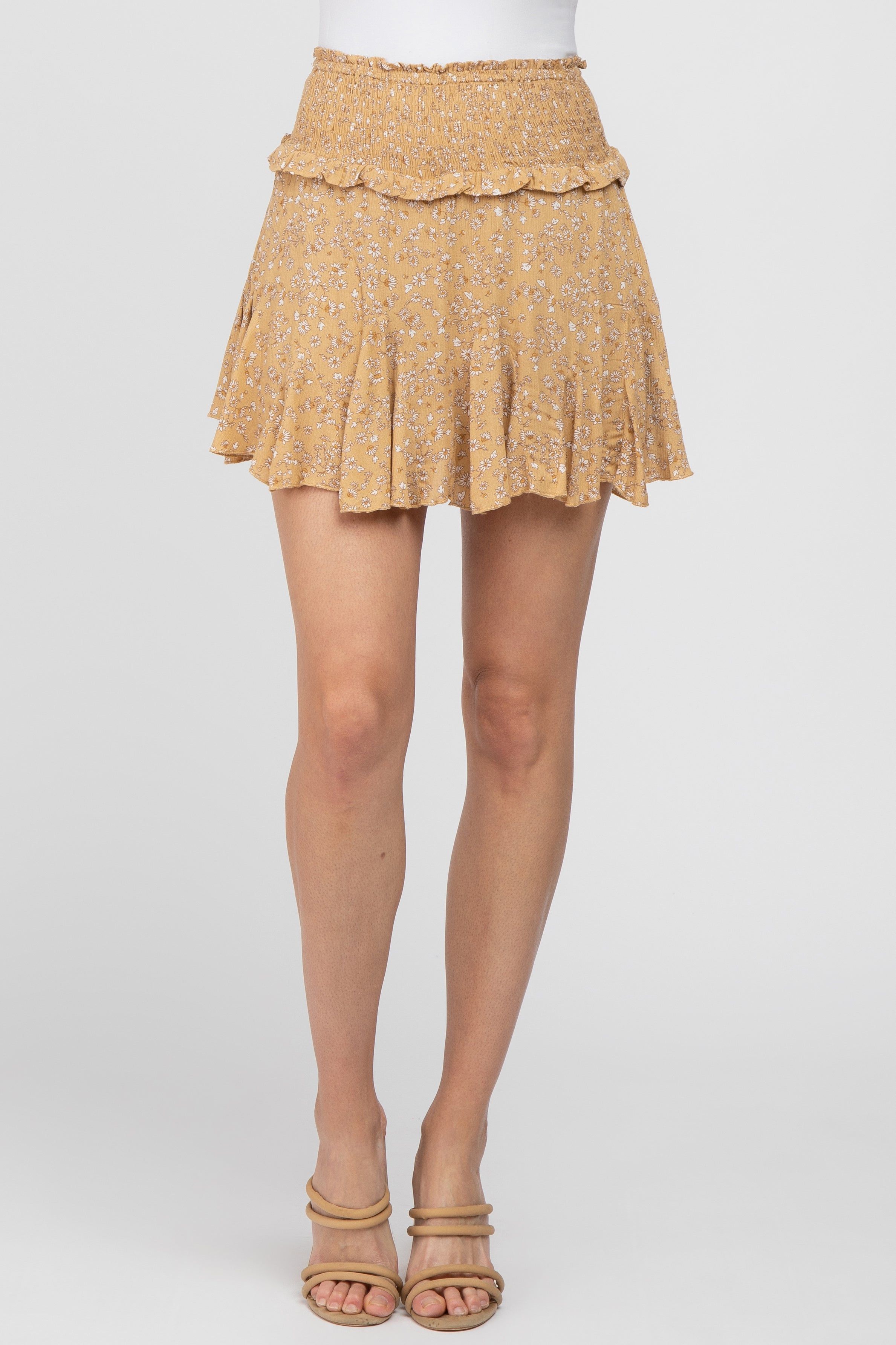 Mustard Floral Smocked Mini Skirt sold by Pinkblush product image thumbnail 2