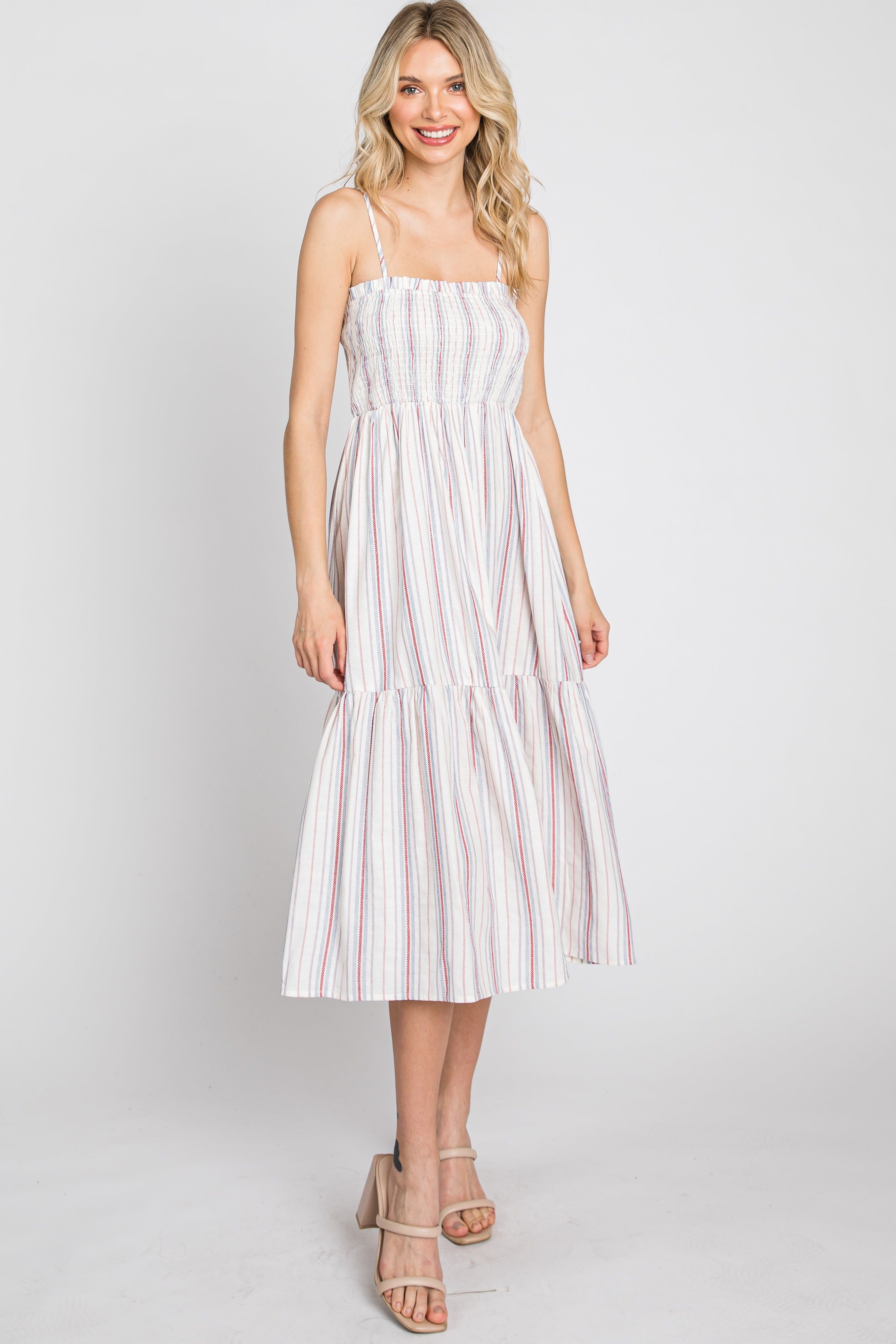 Red Striped Smocked Square Neck Midi Dress sold by Pinkblush product image thumbnail 11