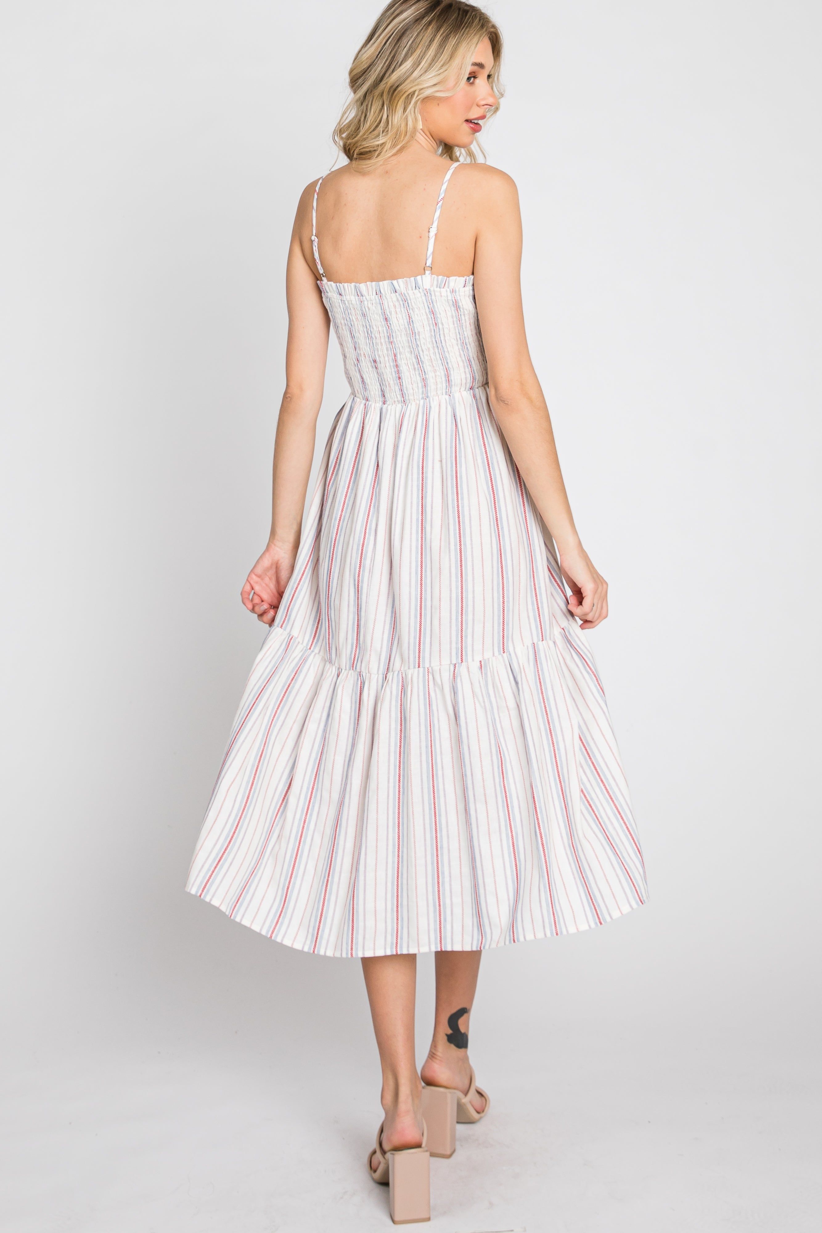Red Striped Smocked Square Neck Midi Dress sold by Pinkblush product image thumbnail 8