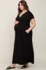 Black Basic Maternity Plus Wrap Maxi Dress sold by Pinkblush