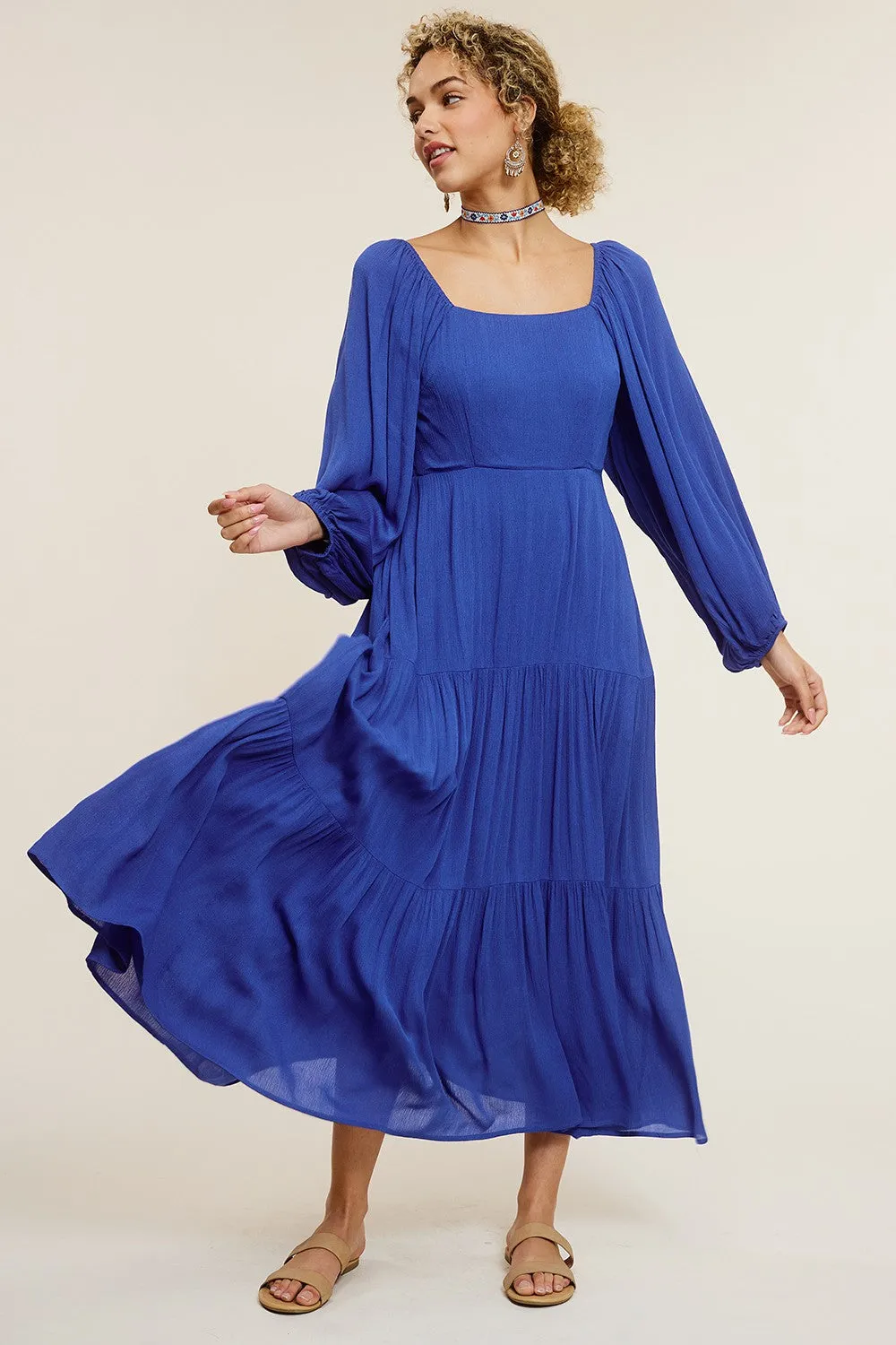 Royal Blue Tiered Maternity Midi Dress sold by Pinkblush product image thumbnail 4