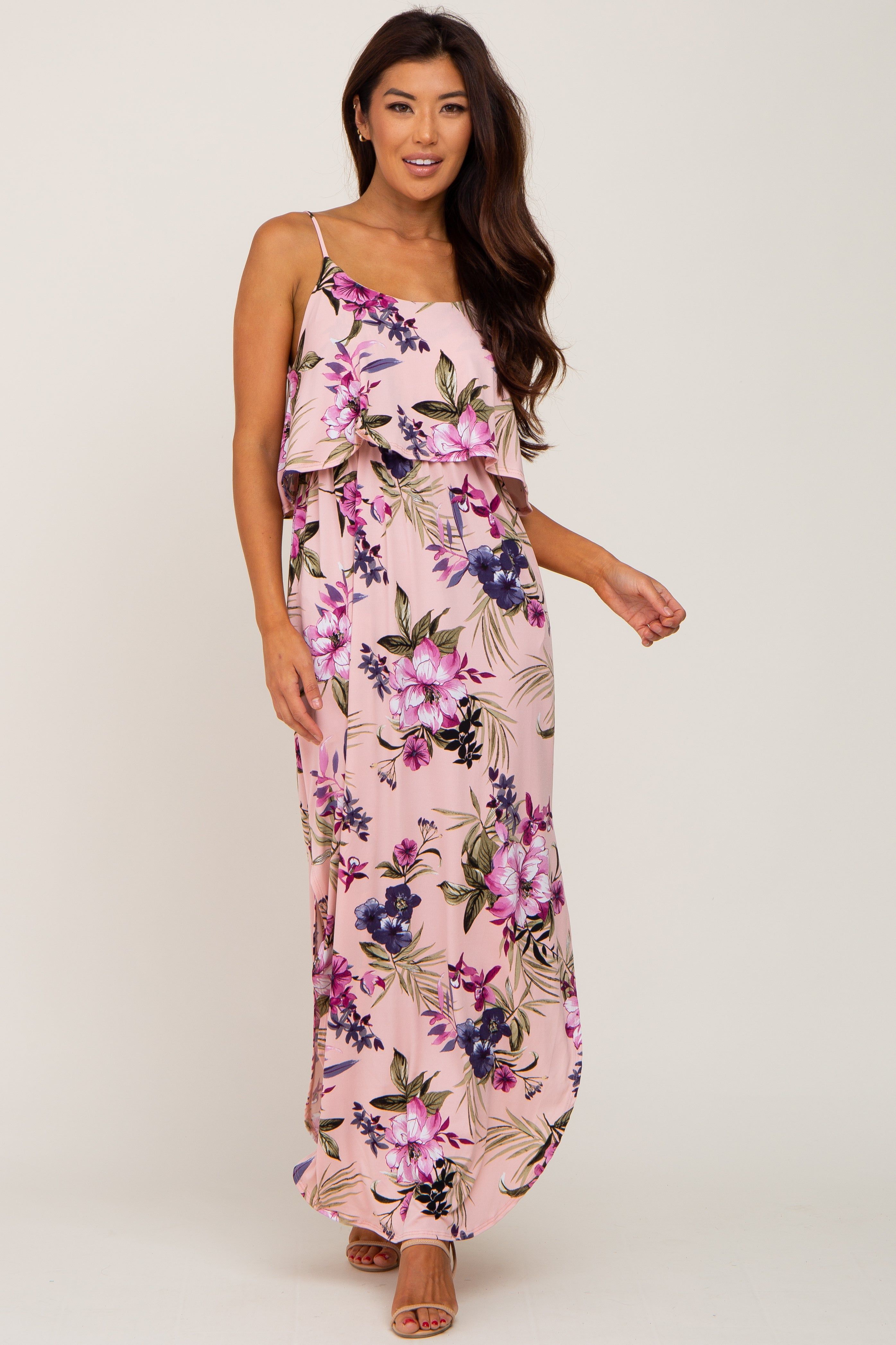 Pink Floral Side Slit Maxi Dress sold by Pinkblush
