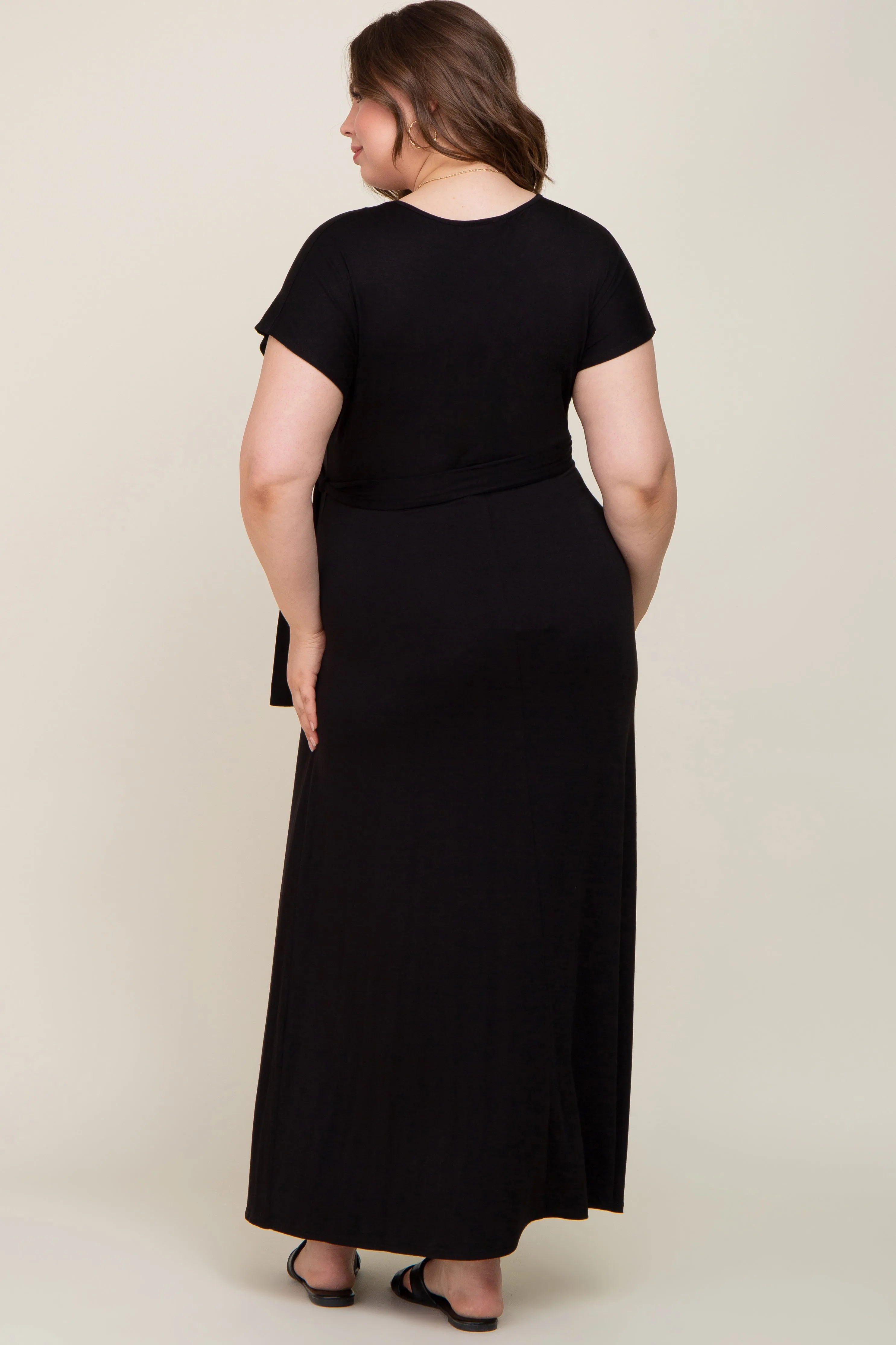 Black Basic Maternity Plus Wrap Maxi Dress sold by Pinkblush product image thumbnail 3