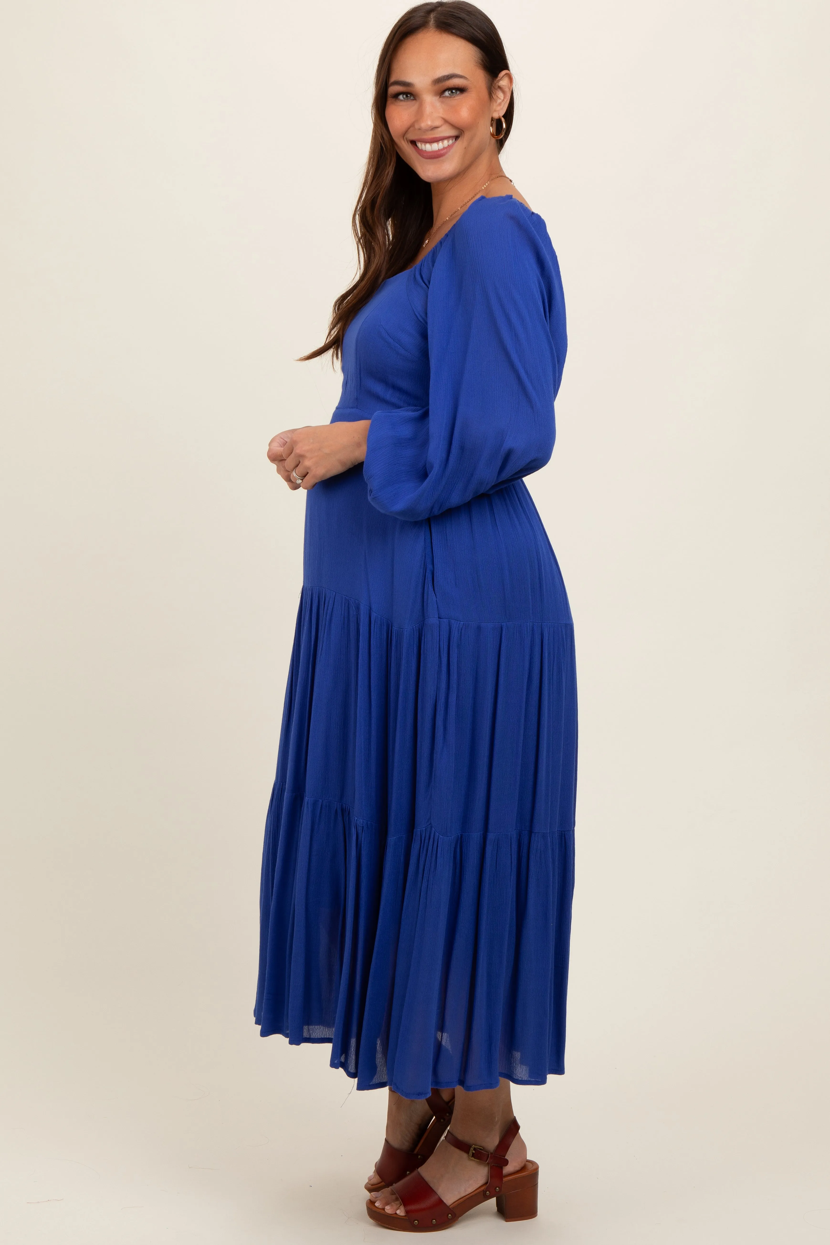 Royal Blue Tiered Maternity Midi Dress sold by Pinkblush product image thumbnail 2