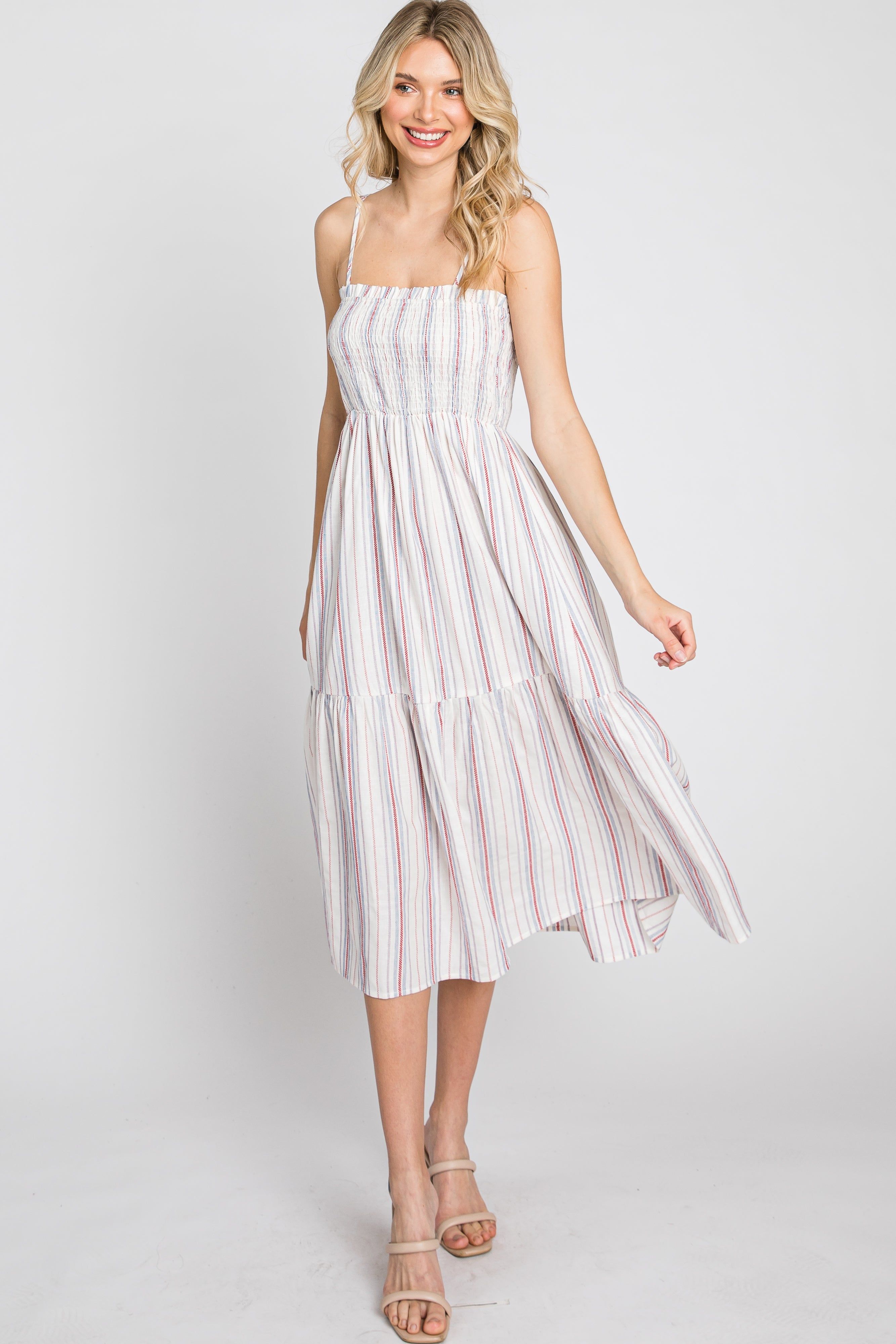 Red Striped Smocked Square Neck Midi Dress sold by Pinkblush product image thumbnail 10