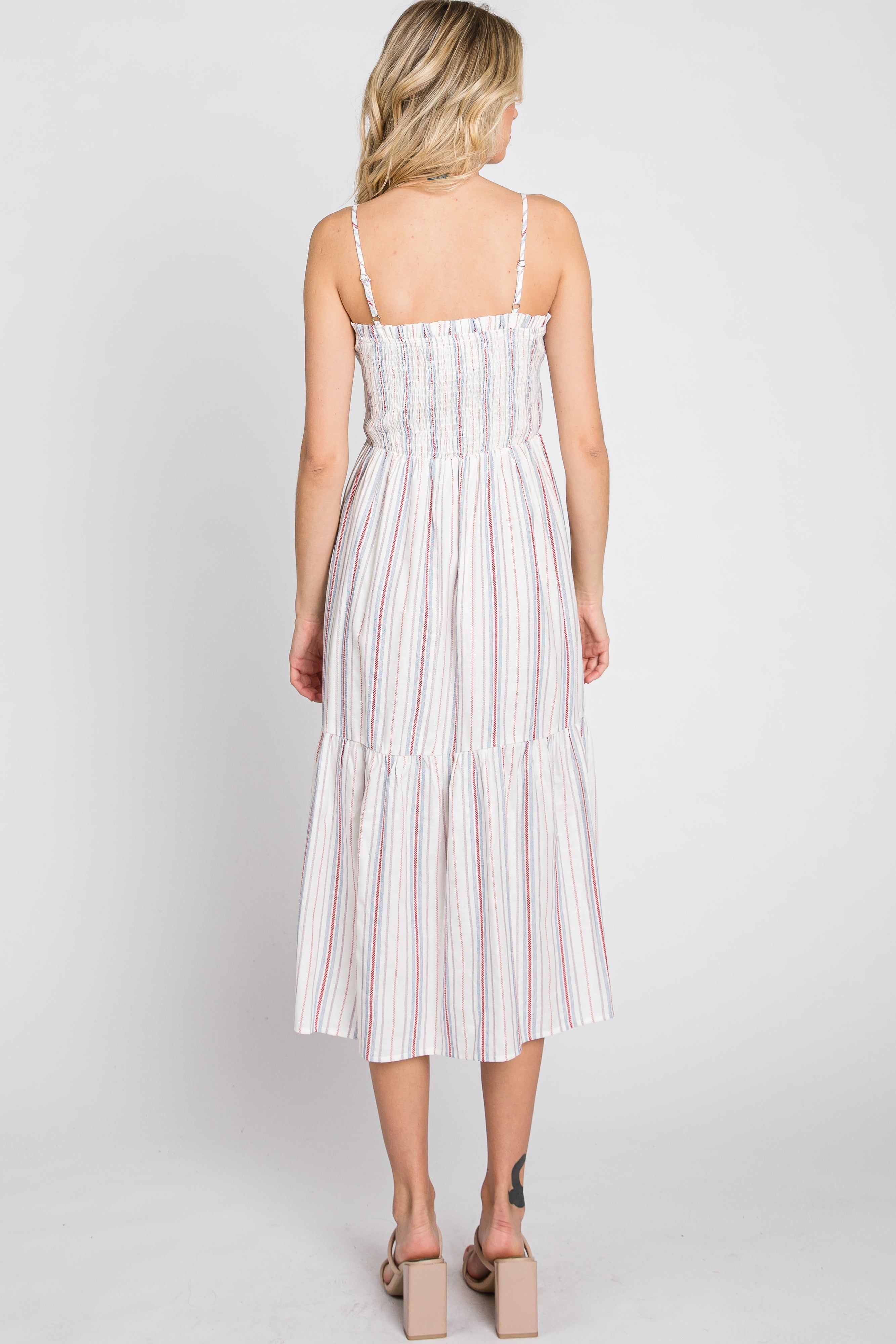 Red Striped Smocked Square Neck Midi Dress sold by Pinkblush product image thumbnail 7