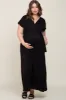 Black Basic Maternity Plus Wrap Maxi Dress sold by Pinkblush