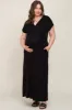 Black Basic Maternity Plus Wrap Maxi Dress sold by Pinkblush