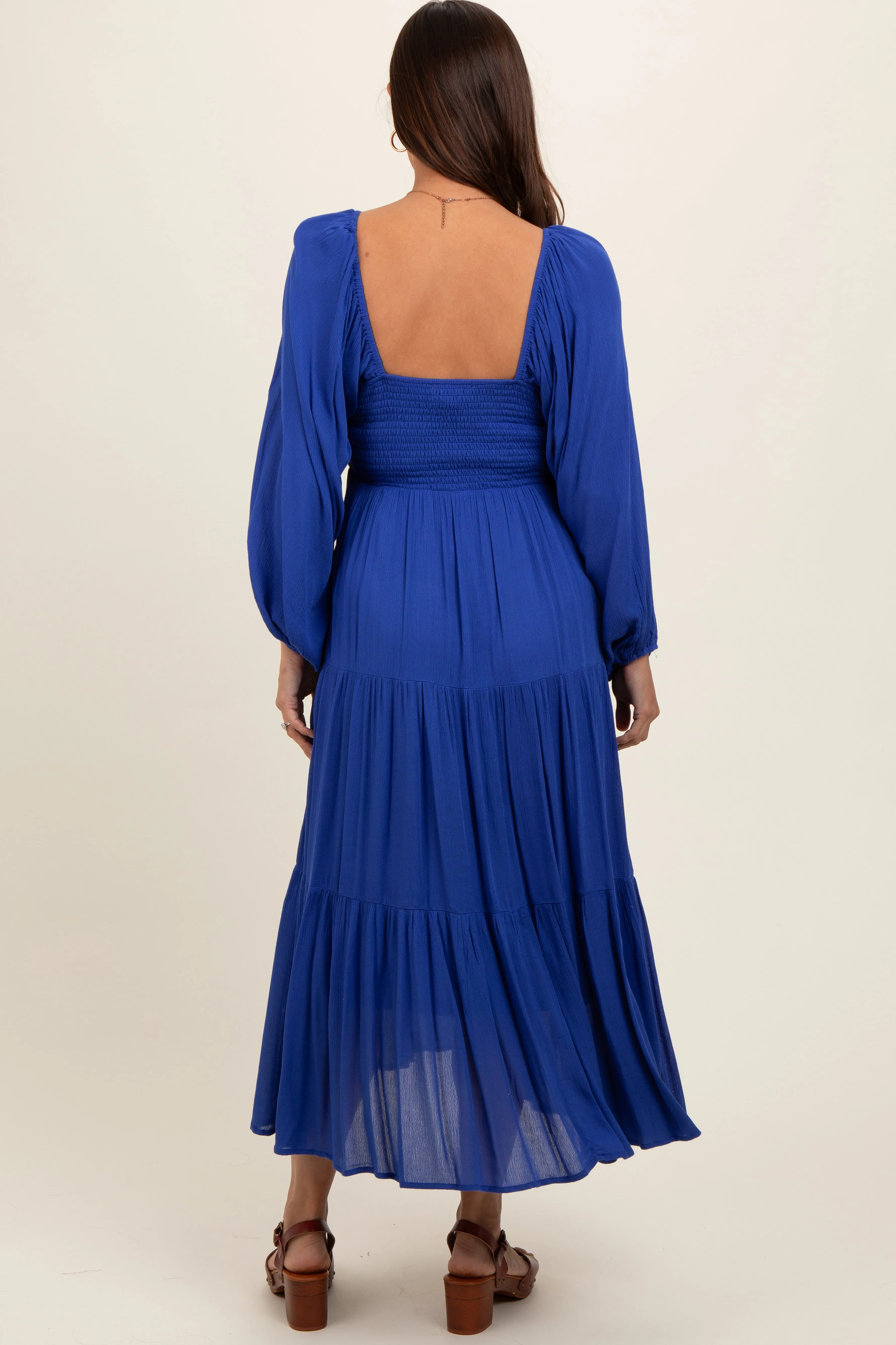 Royal Blue Tiered Maternity Midi Dress sold by Pinkblush product image thumbnail 3