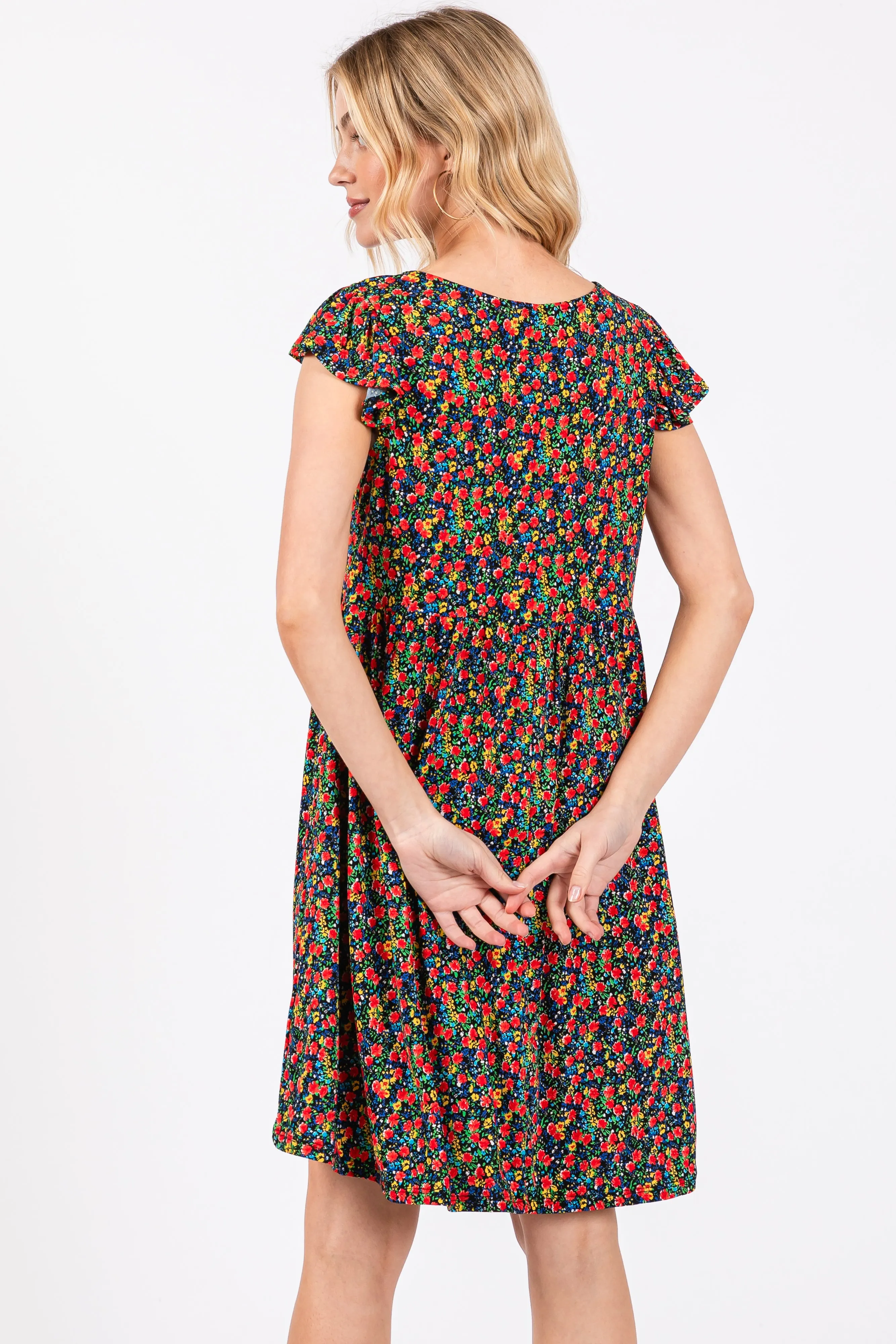 Black Floral V-Neck Dress sold by Pinkblush product image thumbnail 3