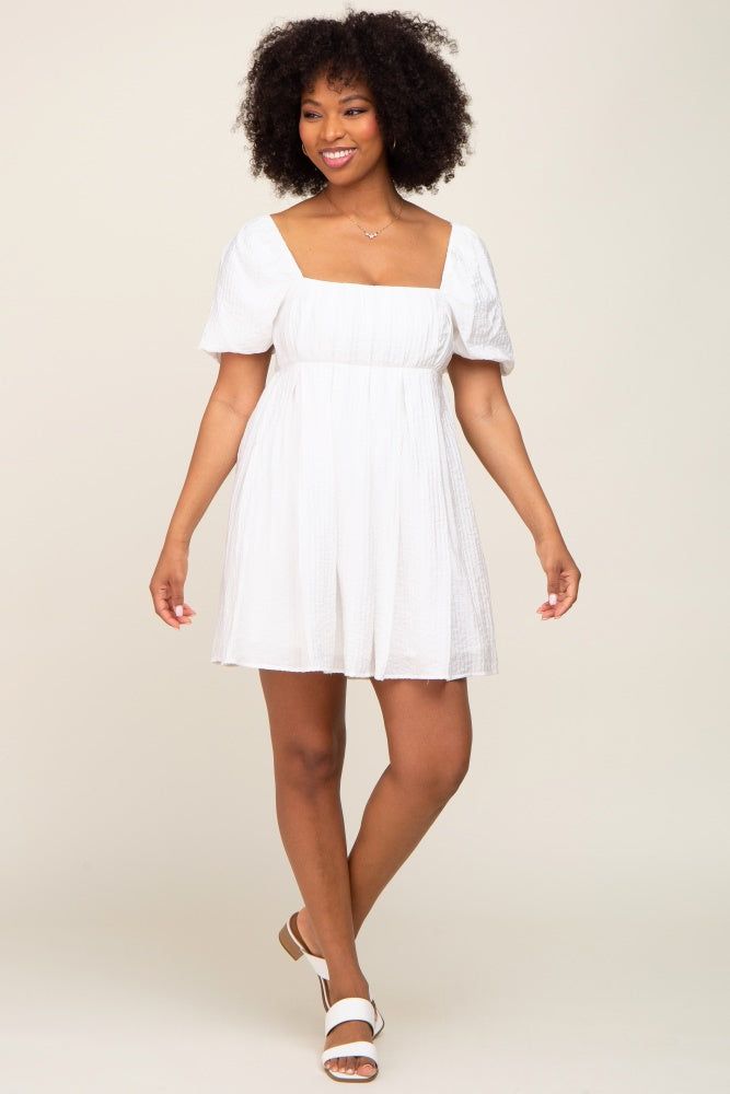 Ivory Striped Pleated Puff Sleeve Mini Dress sold by Pinkblush product image thumbnail 4
