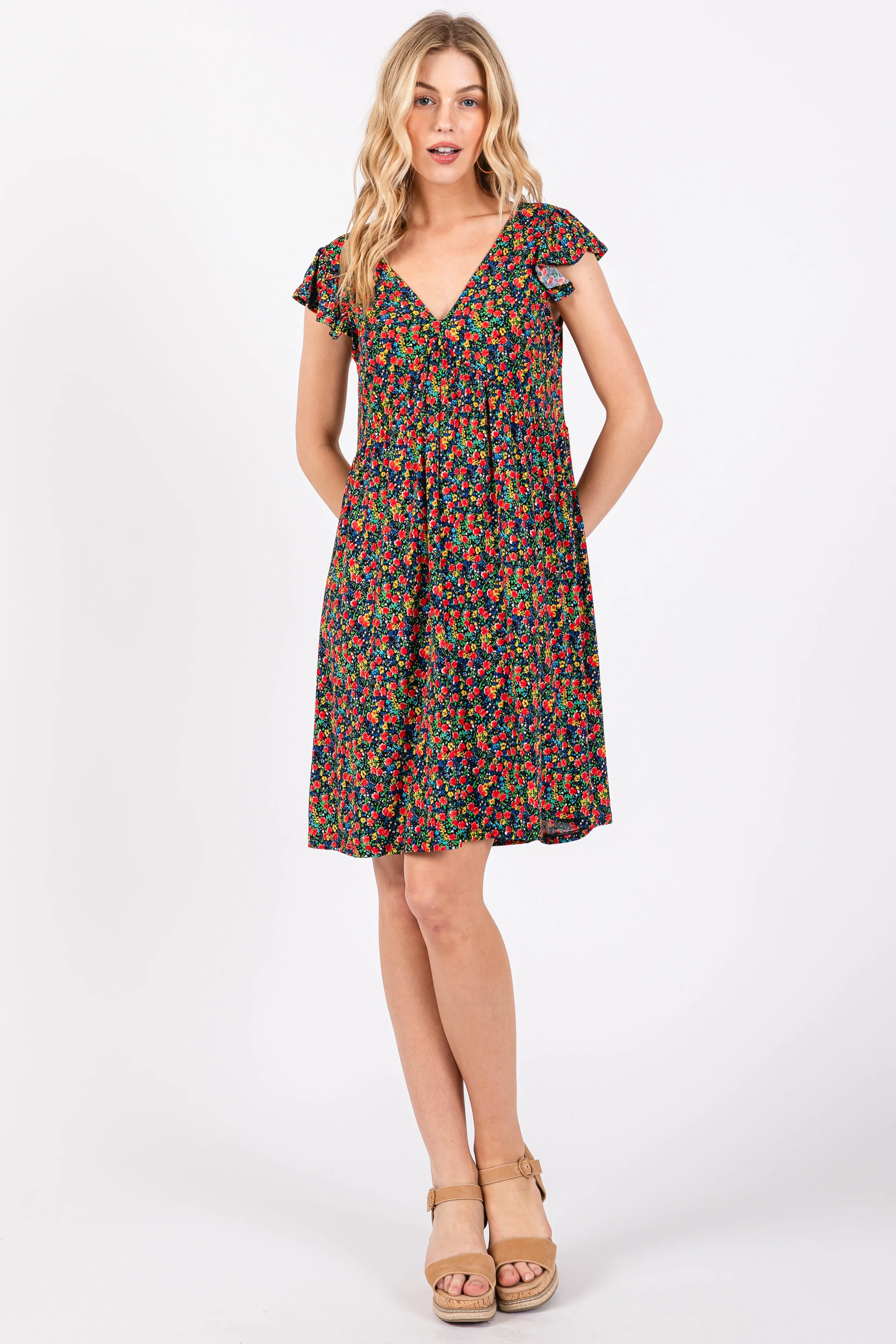 Black Floral V-Neck Dress sold by Pinkblush product image thumbnail 4