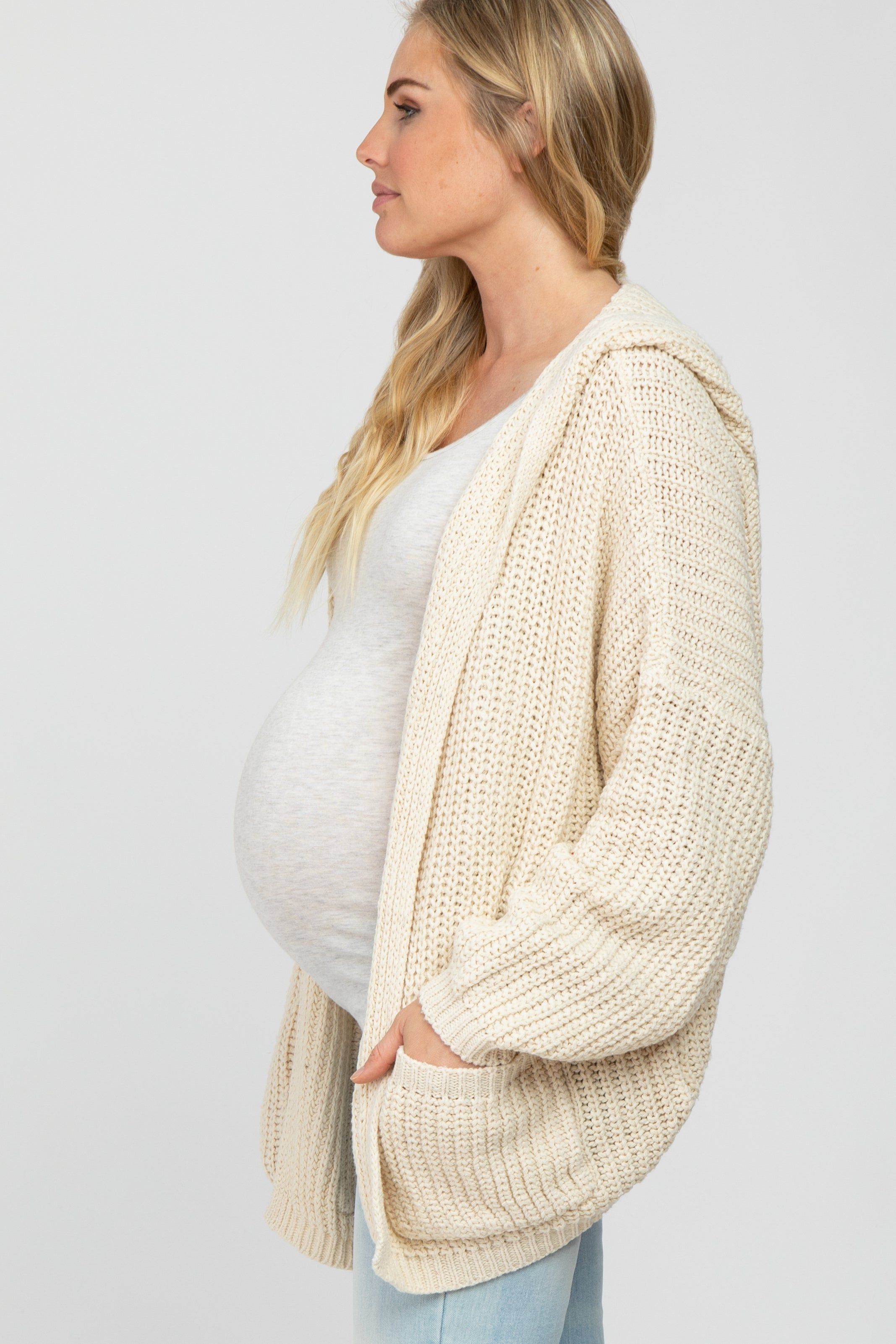 Beige Cable Knit Hooded Maternity Cardigan sold by Pinkblush product image thumbnail 3