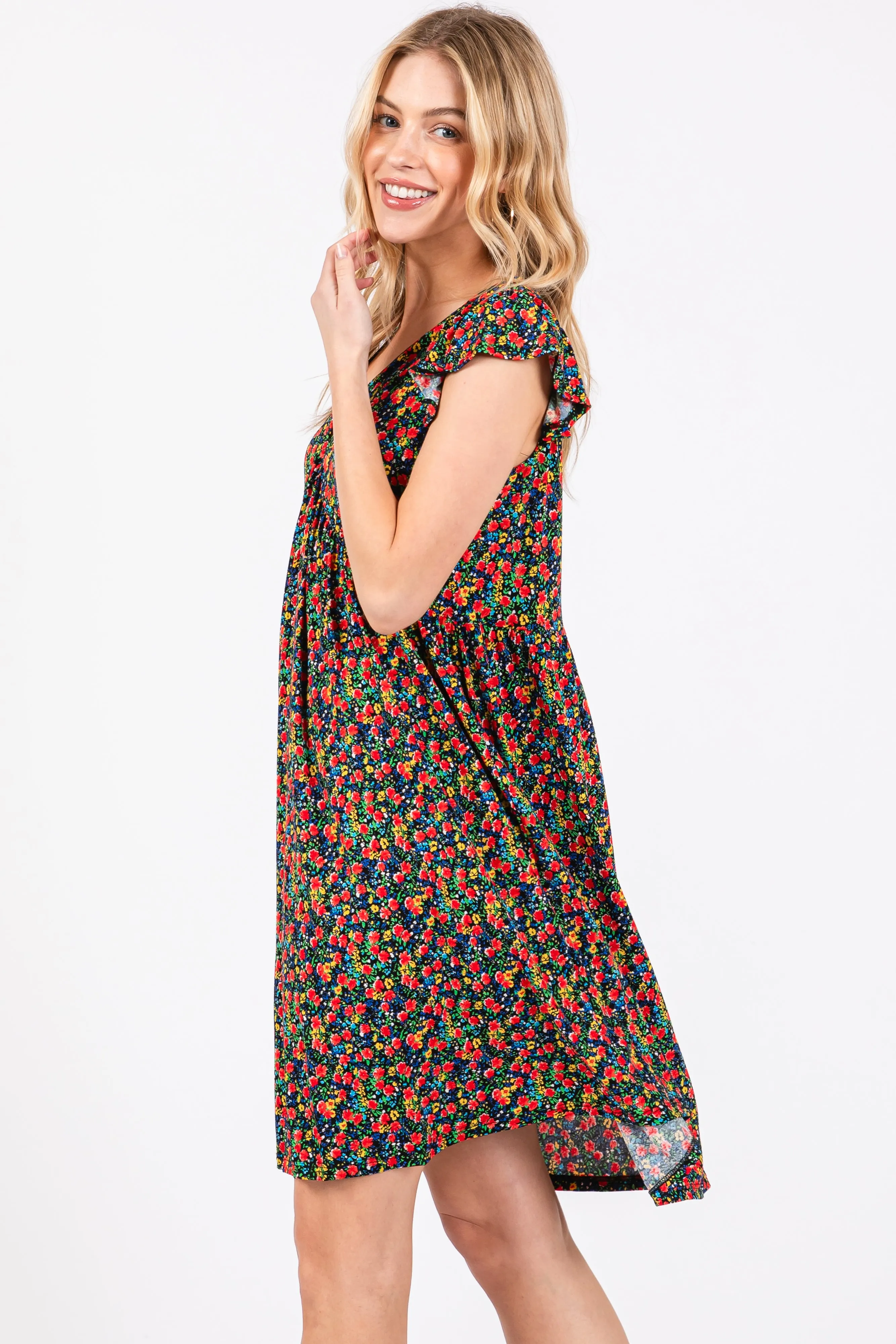 Black Floral V-Neck Dress sold by Pinkblush product image thumbnail 2