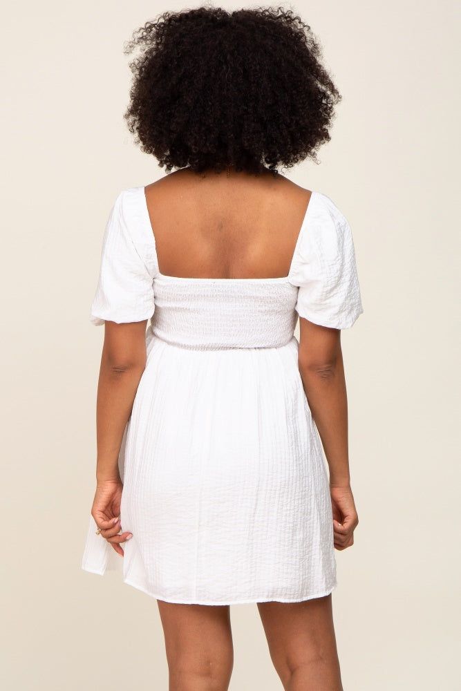 Ivory Striped Pleated Puff Sleeve Mini Dress sold by Pinkblush product image thumbnail 3