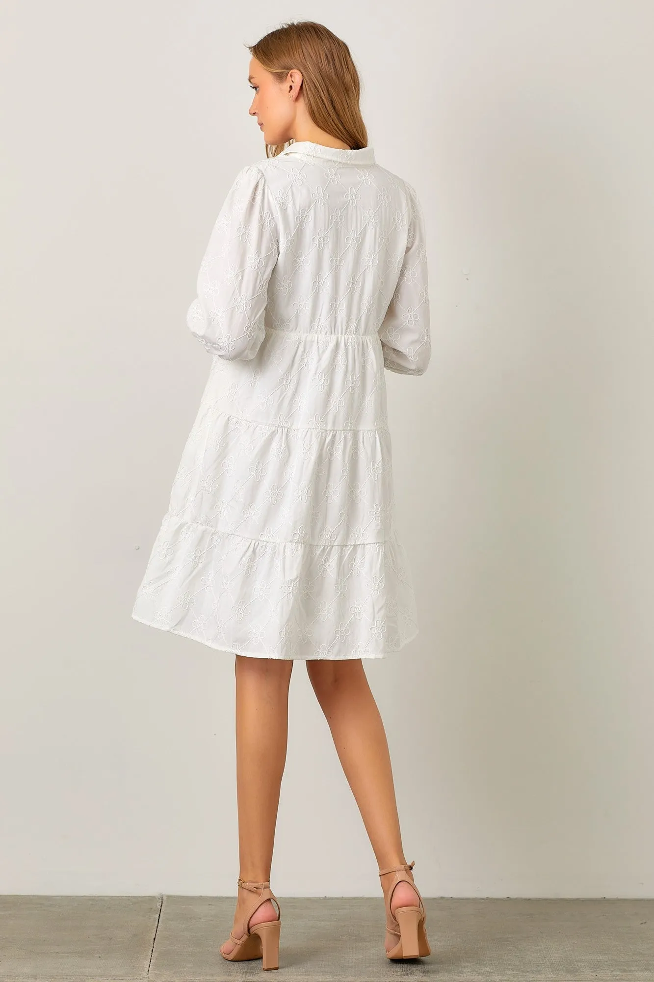 Ivory Floral Embroidered Collared Button Down Dress sold by Pinkblush product image thumbnail 5