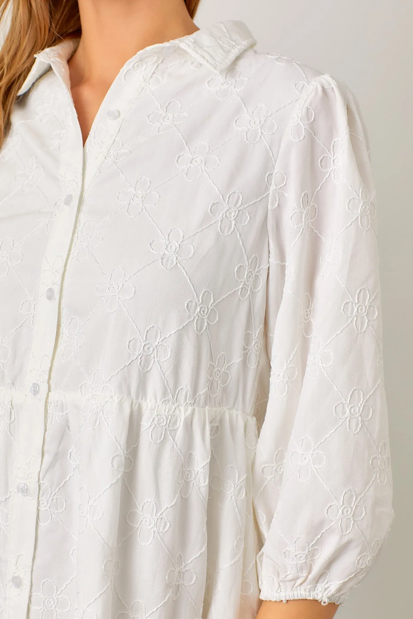 Ivory Floral Embroidered Collared Button Down Dress sold by Pinkblush product image thumbnail 2