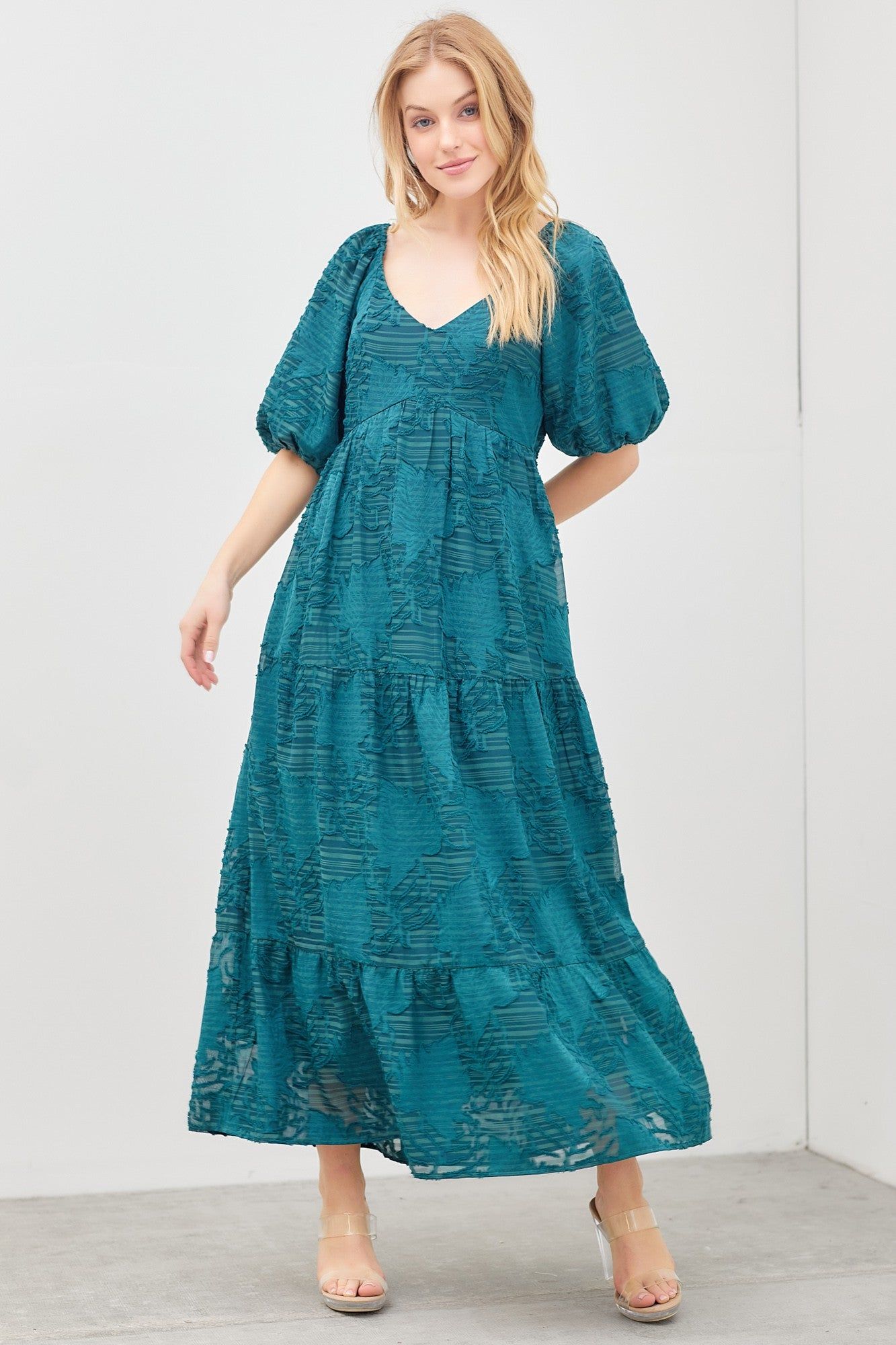 Emerald Floral Striped Tiered Maxi Dress sold by Pinkblush