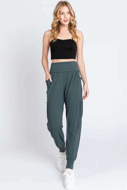 Forest Green Cargo Pocket Jogger Pants sold by Pinkblush