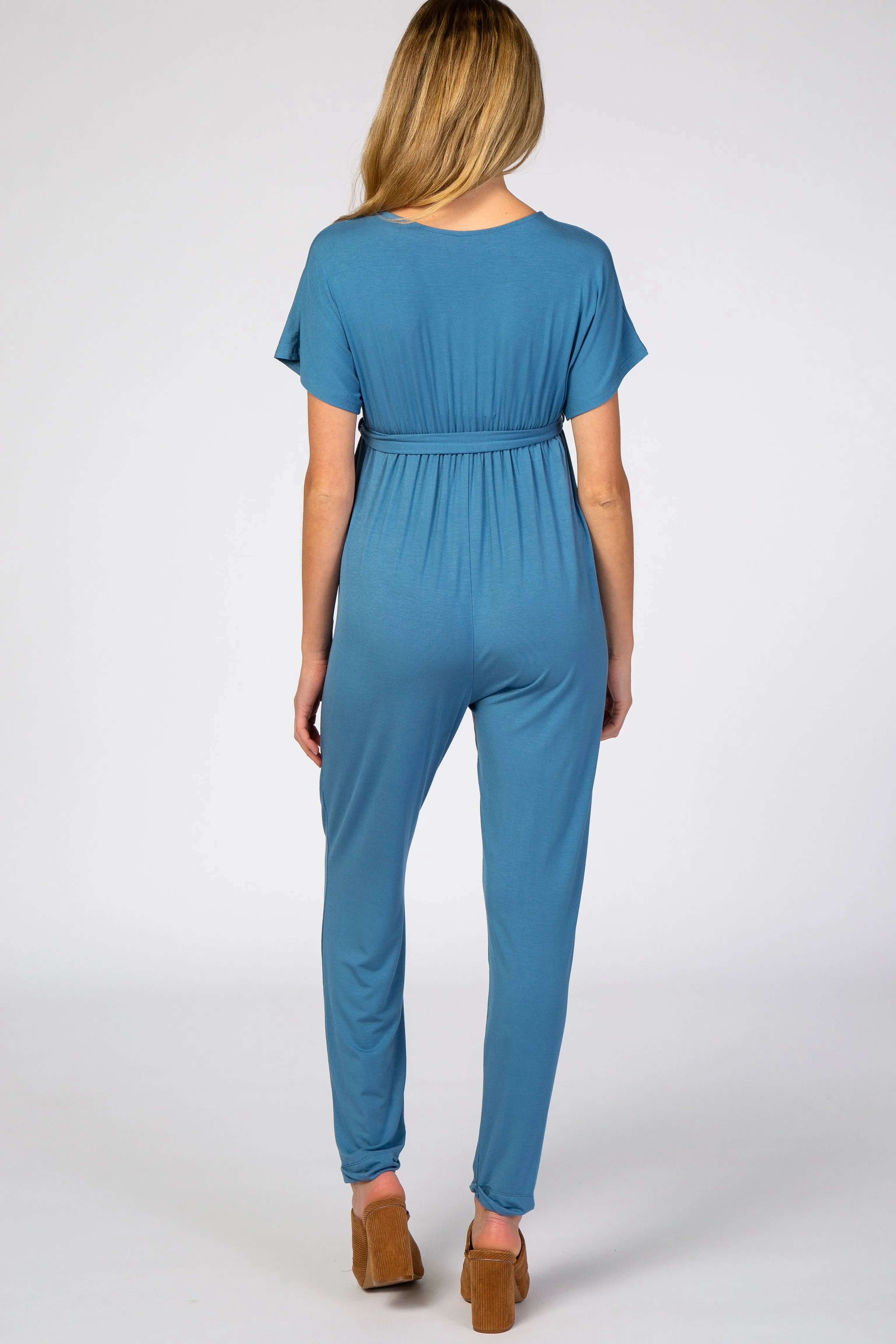 Blue Wrap Tie Maternity Jumpsuit sold by Pinkblush product image thumbnail 3