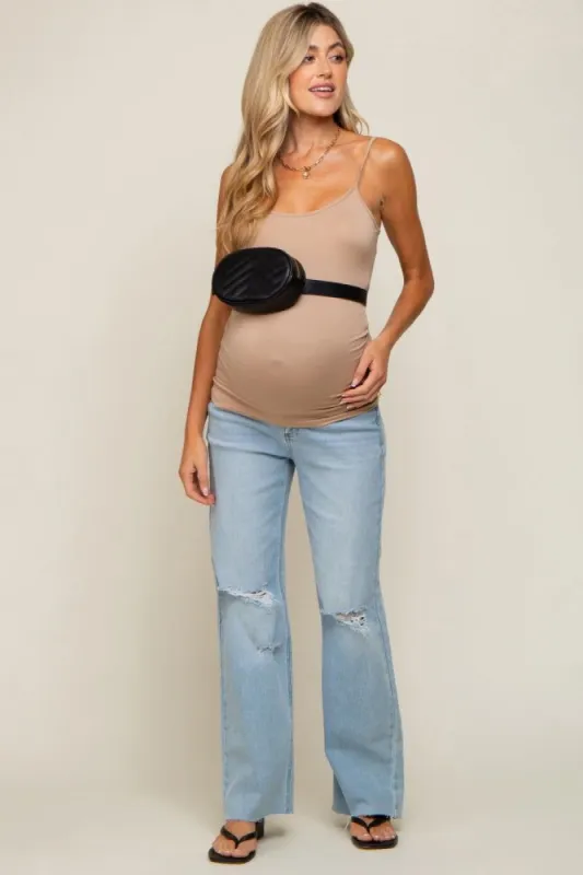 Light Blue Distressed Knee Wide Leg Maternity Jeans sold by Pinkblush