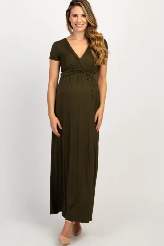 Olive Draped Maternity/Nursing Maxi Dress sold by Pinkblush