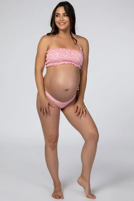 Pink Polka Dot Smocked Maternity Bikini Set sold by Pinkblush