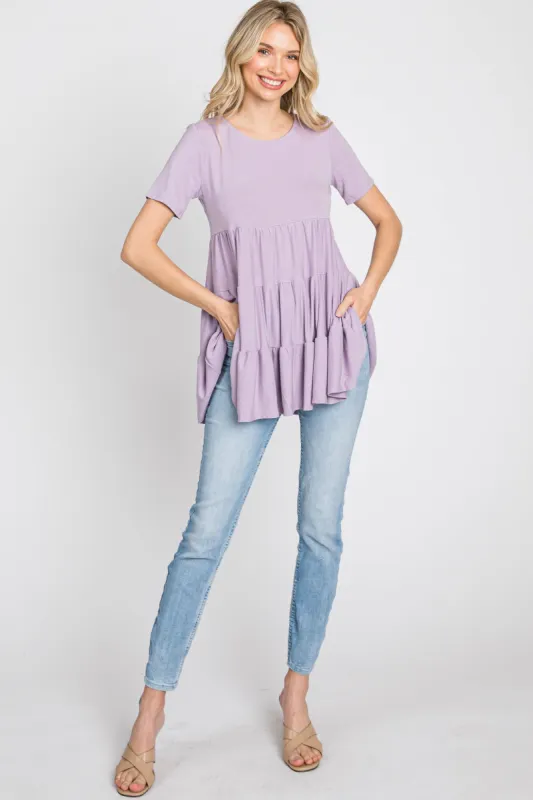Lavender Tiered Short Sleeve Top sold by Pinkblush