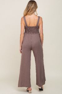 Brown Sleeveless Wide Leg Maternity Jumpsuit sold by Pinkblush