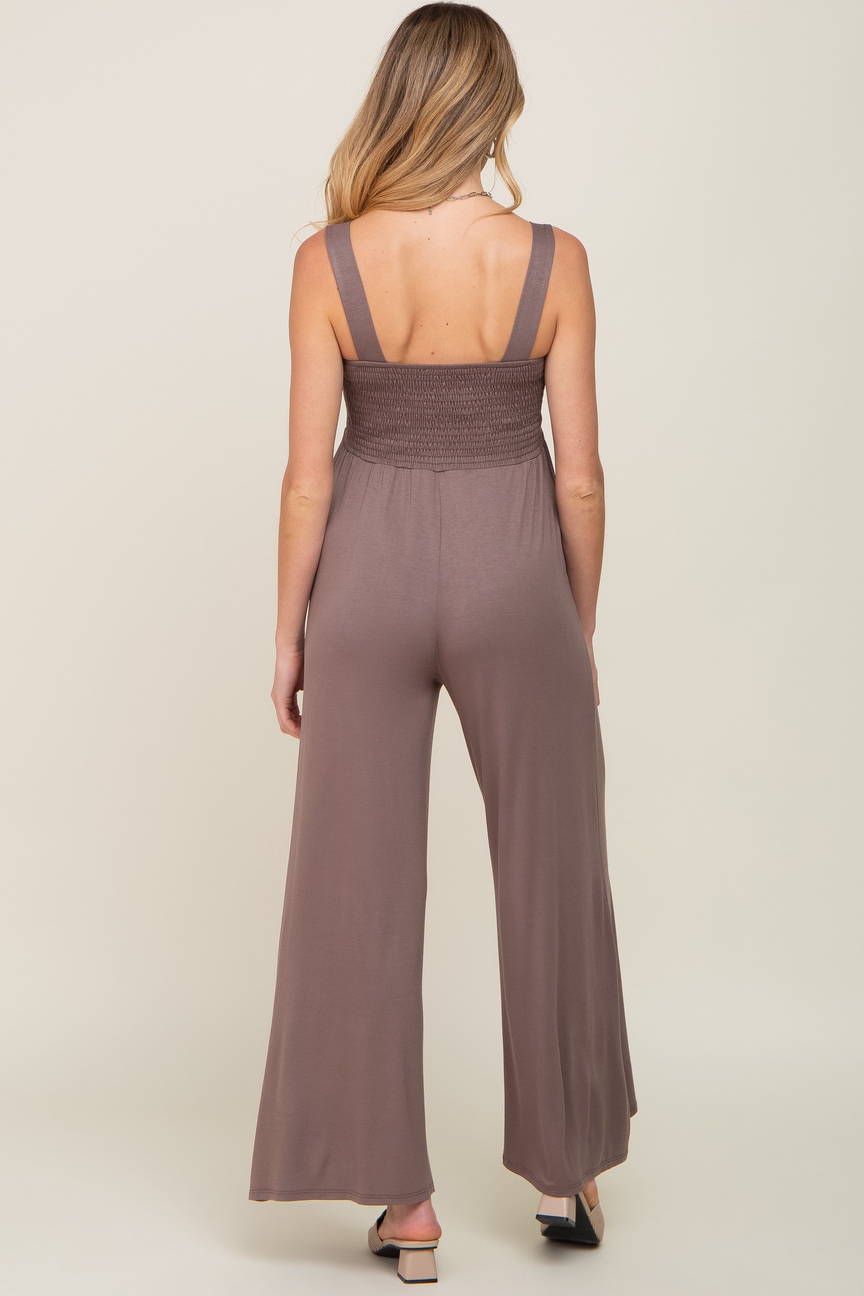 Brown Sleeveless Wide Leg Maternity Jumpsuit sold by Pinkblush product image thumbnail 3