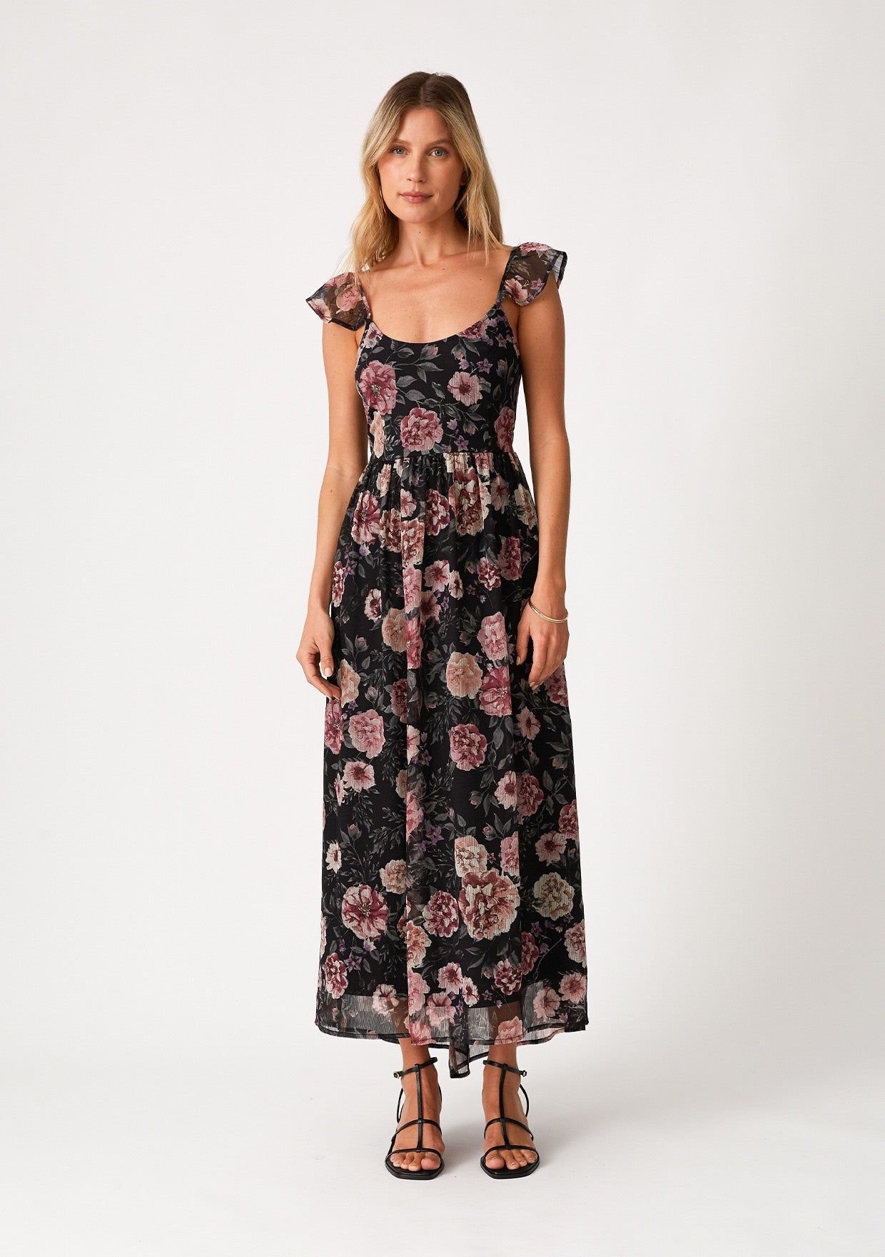Black Floral Chiffon Back Tie Maternity Maxi Dress sold by Pinkblush product image thumbnail 5