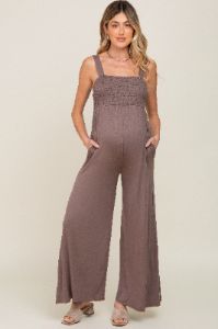 Brown Sleeveless Wide Leg Maternity Jumpsuit sold by Pinkblush
