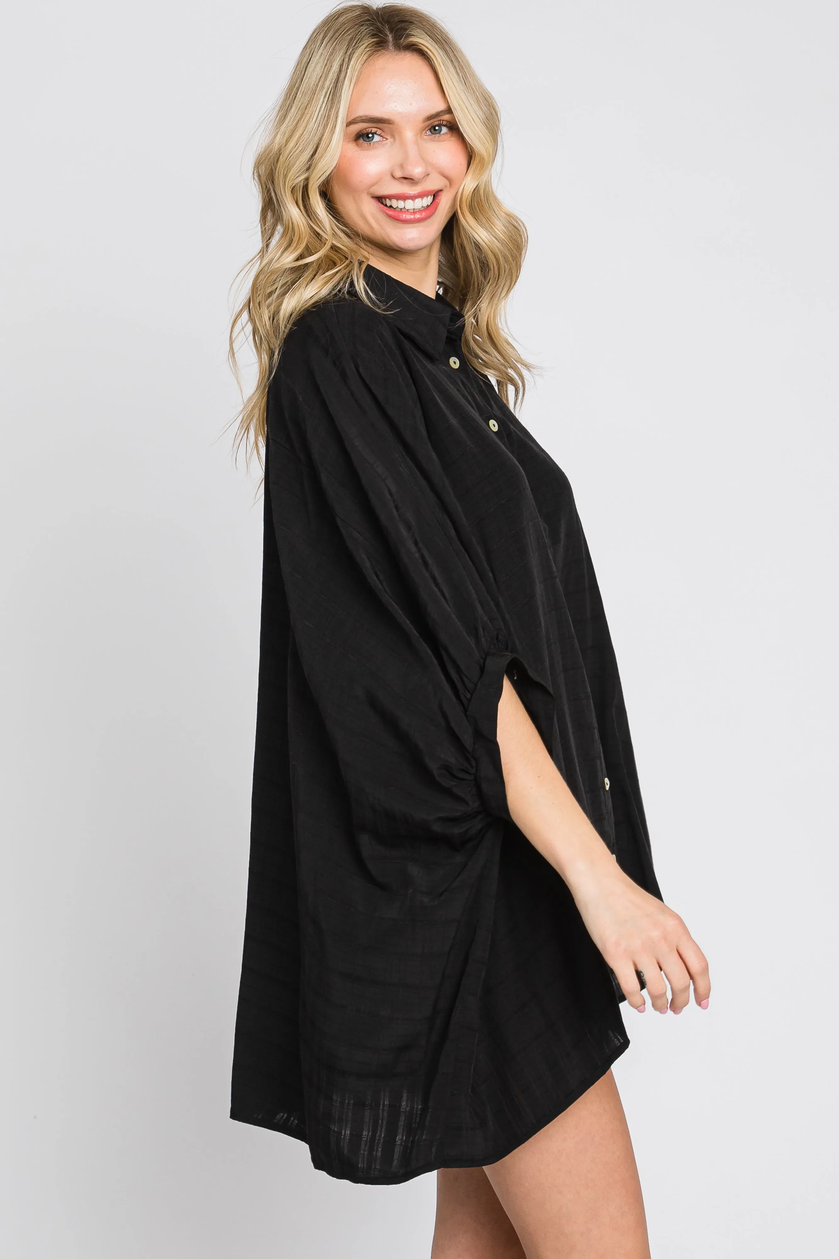 Black Button Down 3/4 Sleeve Top sold by Pinkblush product image thumbnail 2