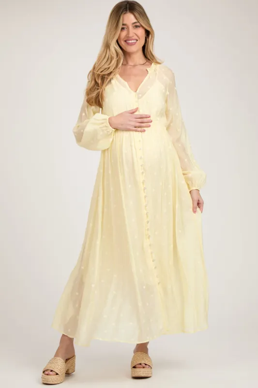 Yellow Embroidered Maternity Button Down Maxi Dress sold by Pinkblush