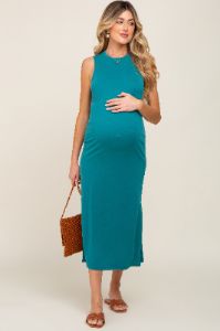 Teal Soft Knit Sleeveless Maternity Midi Dress sold by Pinkblush