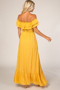 Yellow Off Shoulder Tassel Tie Maxi Dress sold by Pinkblush