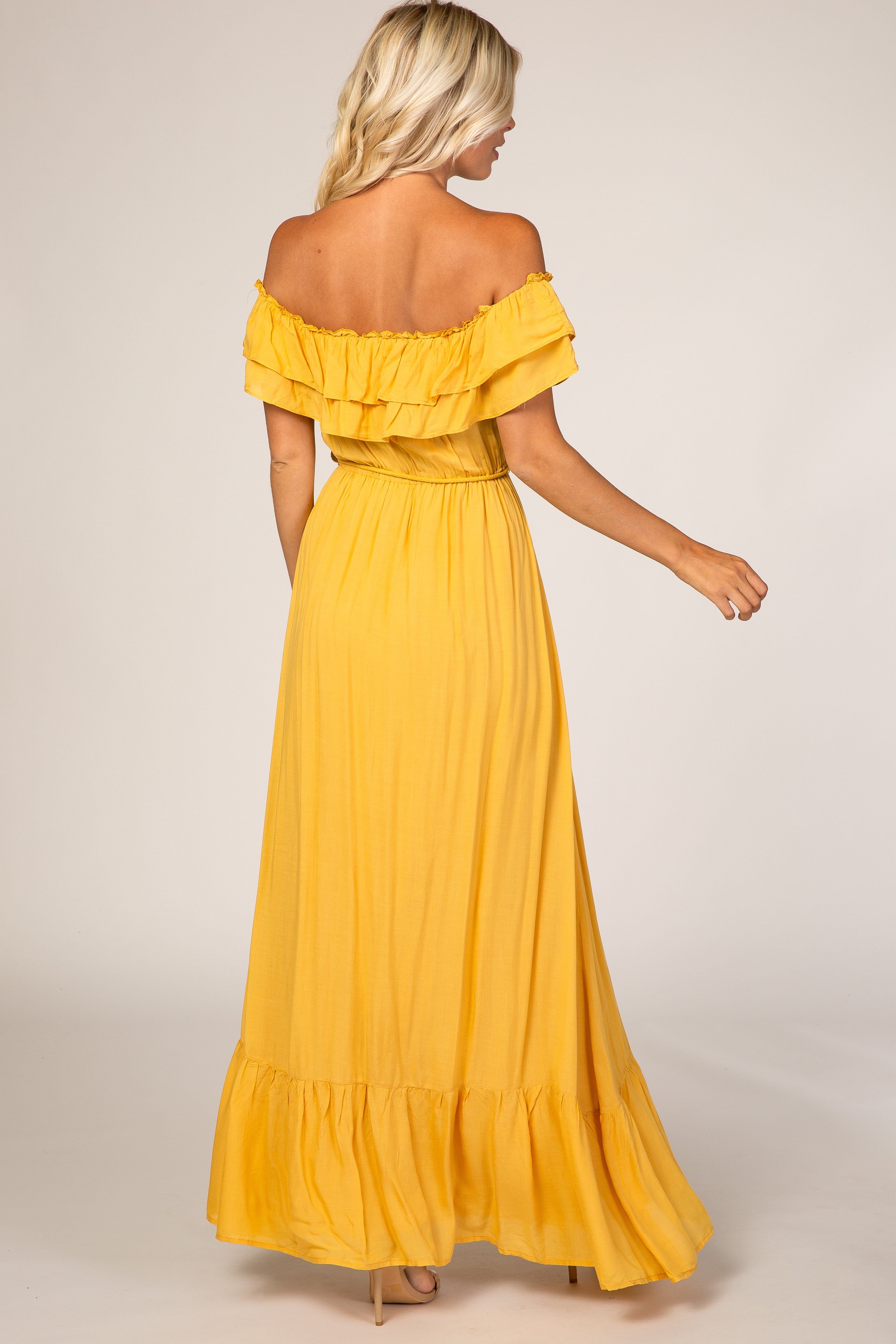 Yellow Off Shoulder Tassel Tie Maxi Dress sold by Pinkblush product image thumbnail 4