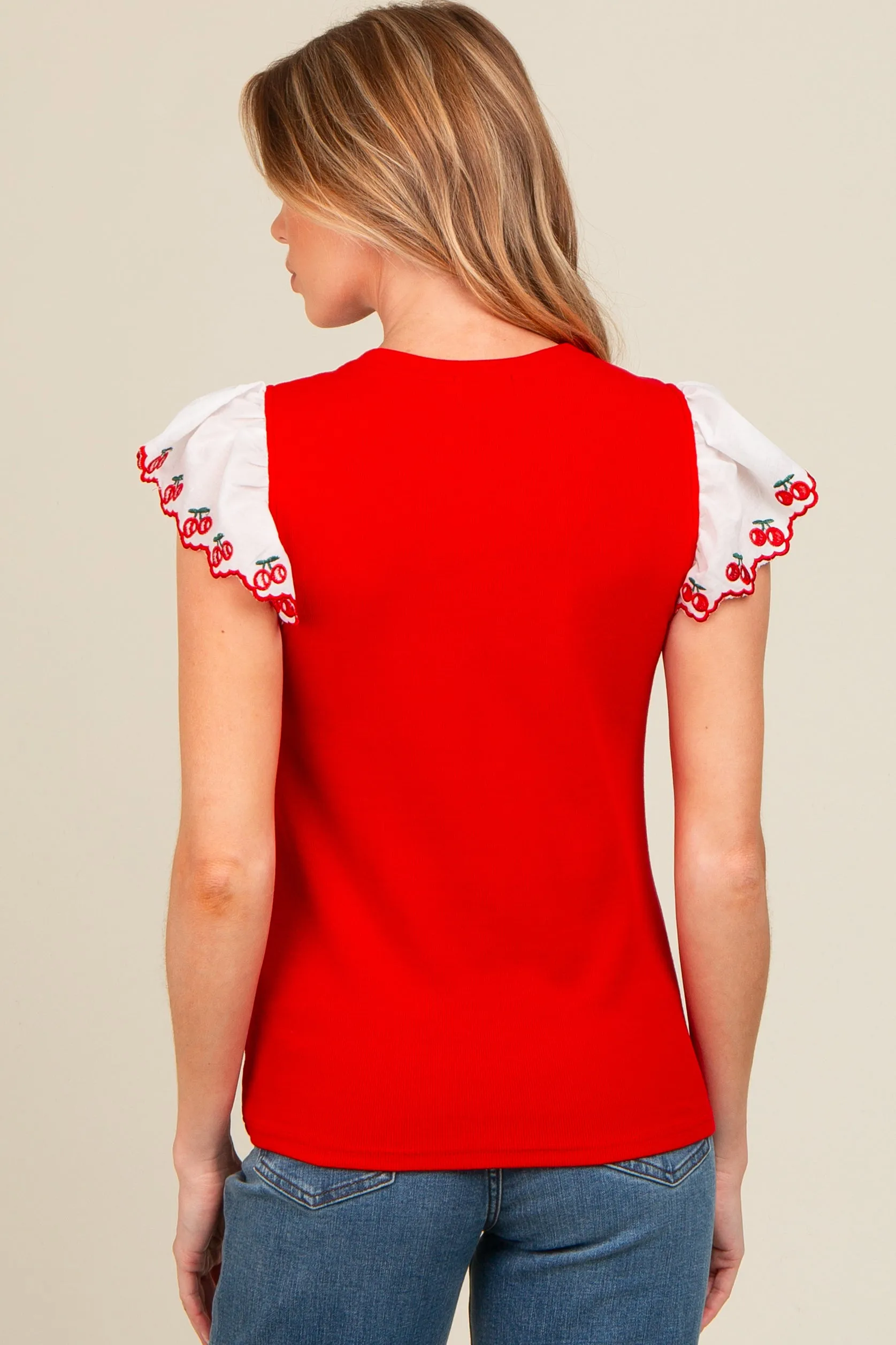 Red Embroidered Ruffle Sleeve Maternity Top sold by Pinkblush product image thumbnail 2
