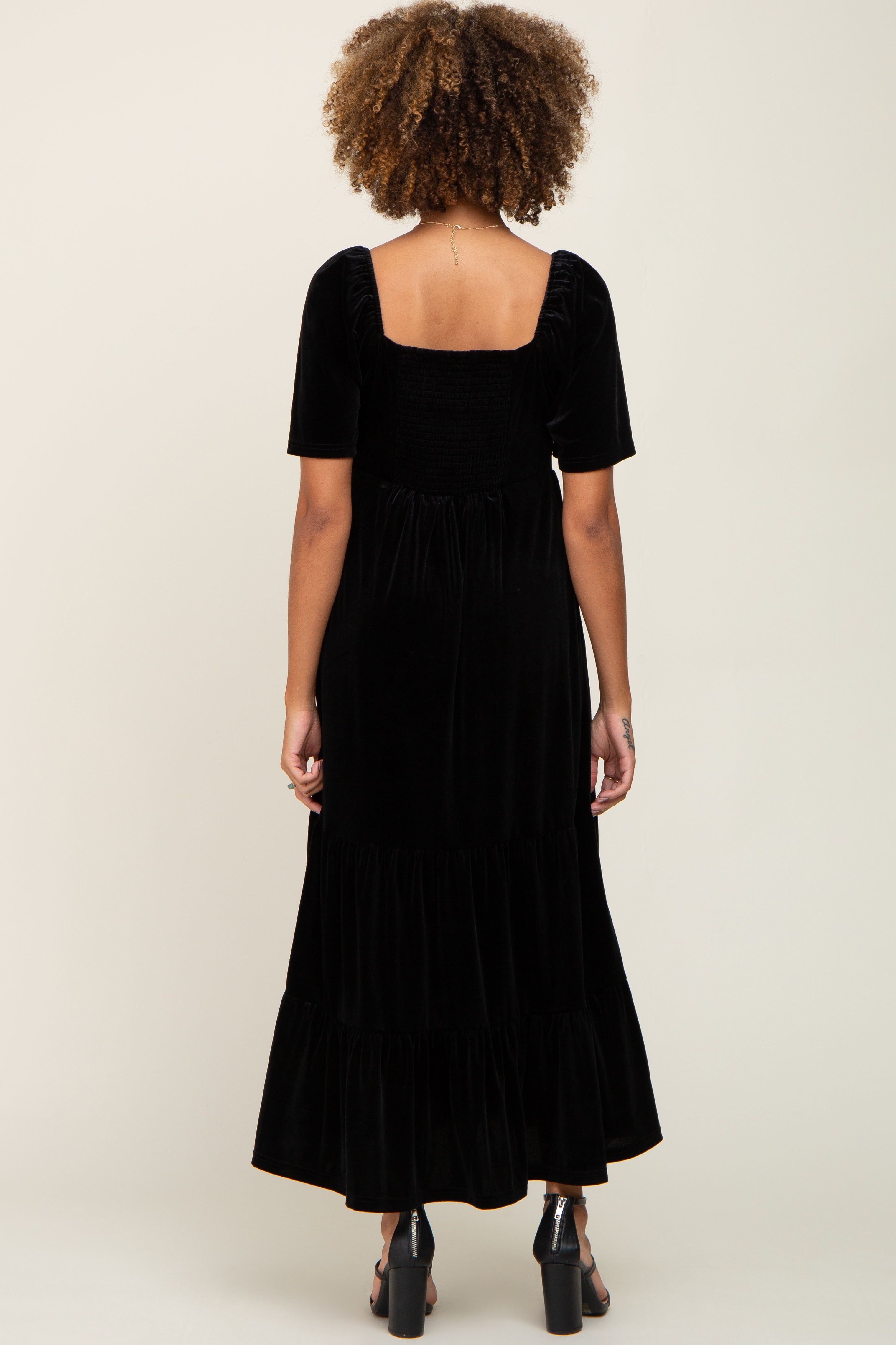 Black Velvet Tiered Maxi Dress sold by Pinkblush product image thumbnail 3