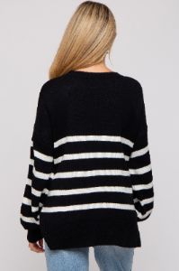 Black Striped Oversized Side Slit Maternity Sweater sold by Pinkblush