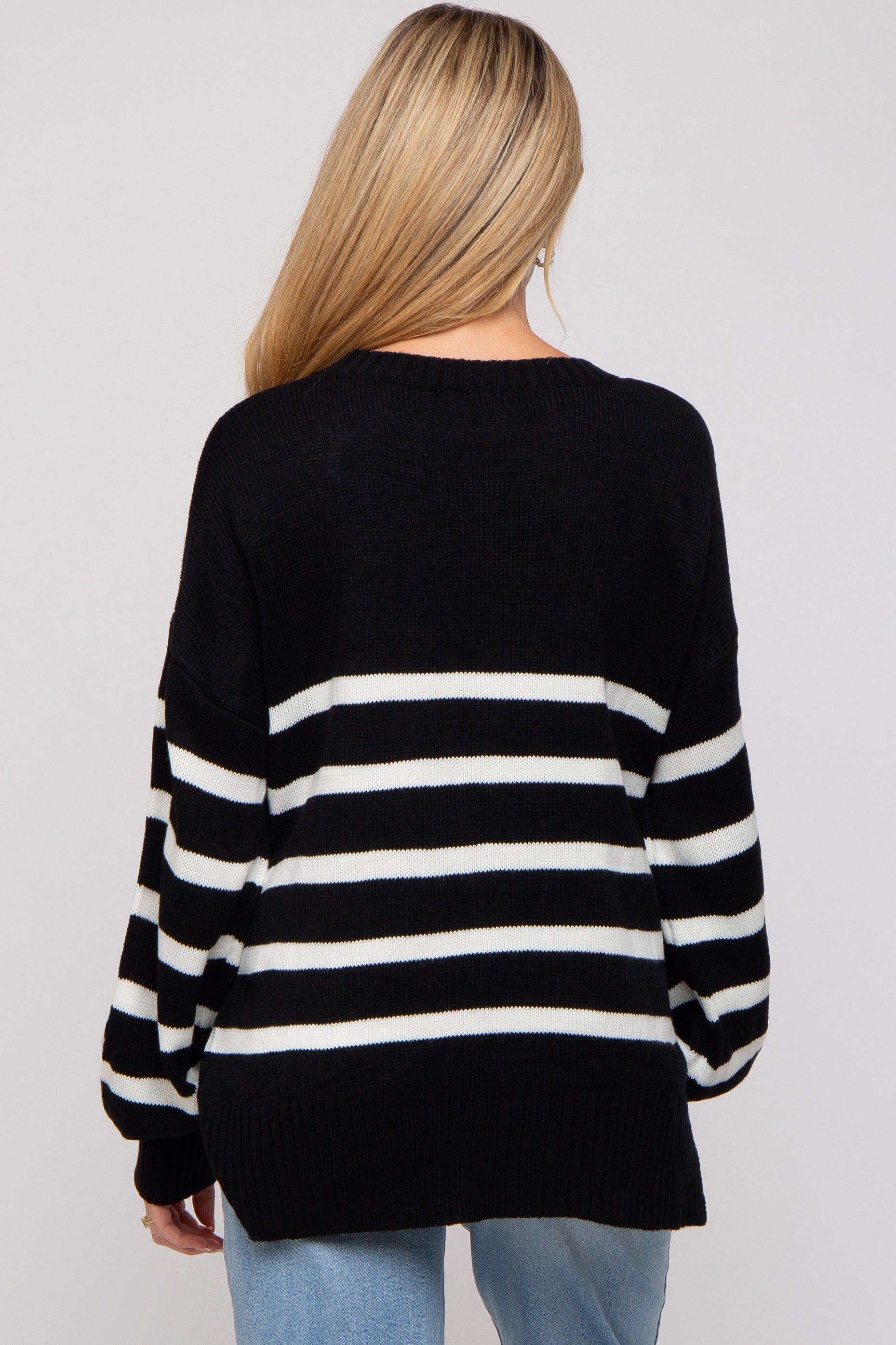 Black Striped Oversized Side Slit Maternity Sweater sold by Pinkblush product image thumbnail 3