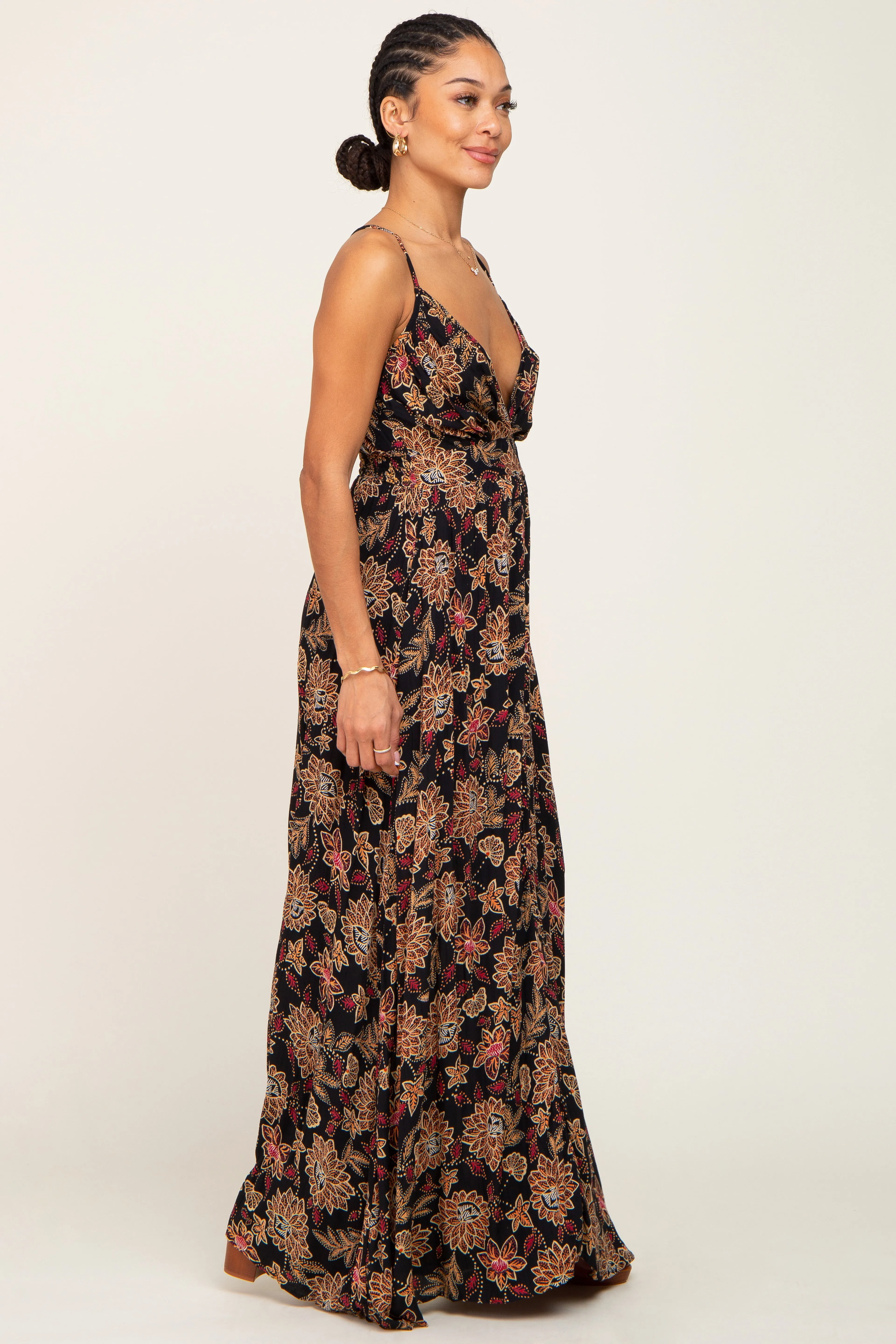 Black Floral V-Neck Cross Back Maxi Dress sold by Pinkblush product image thumbnail 2