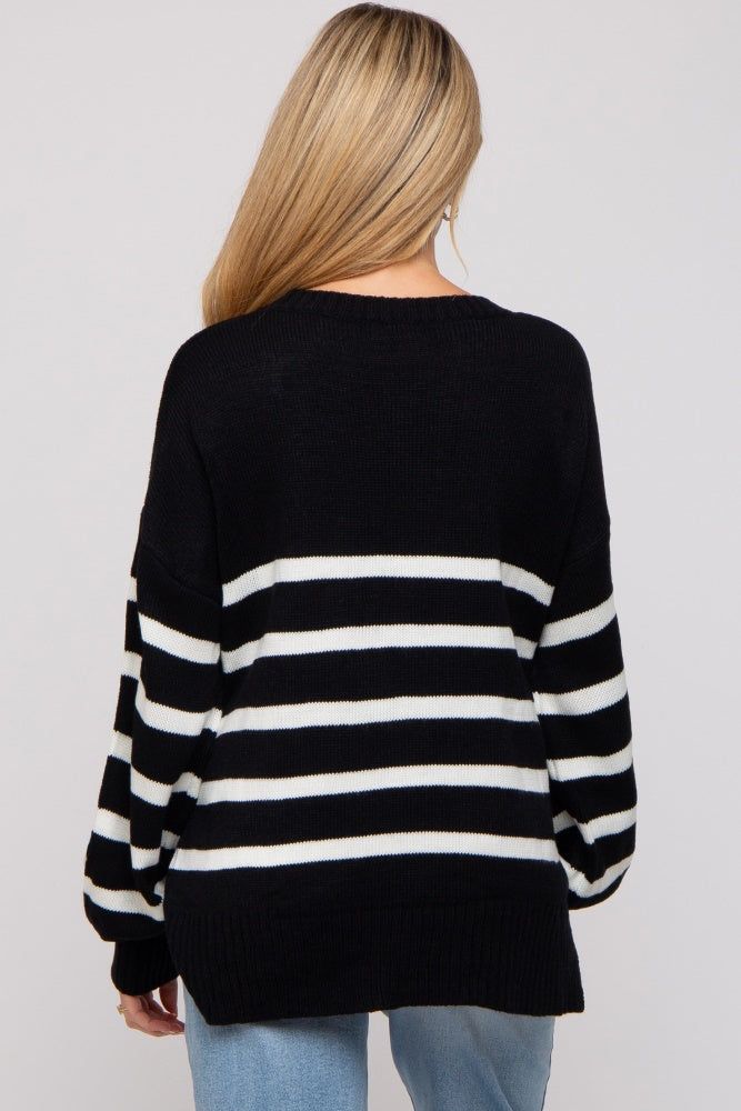 Black Striped Oversized Side Slit Maternity Sweater sold by Pinkblush product image thumbnail 3