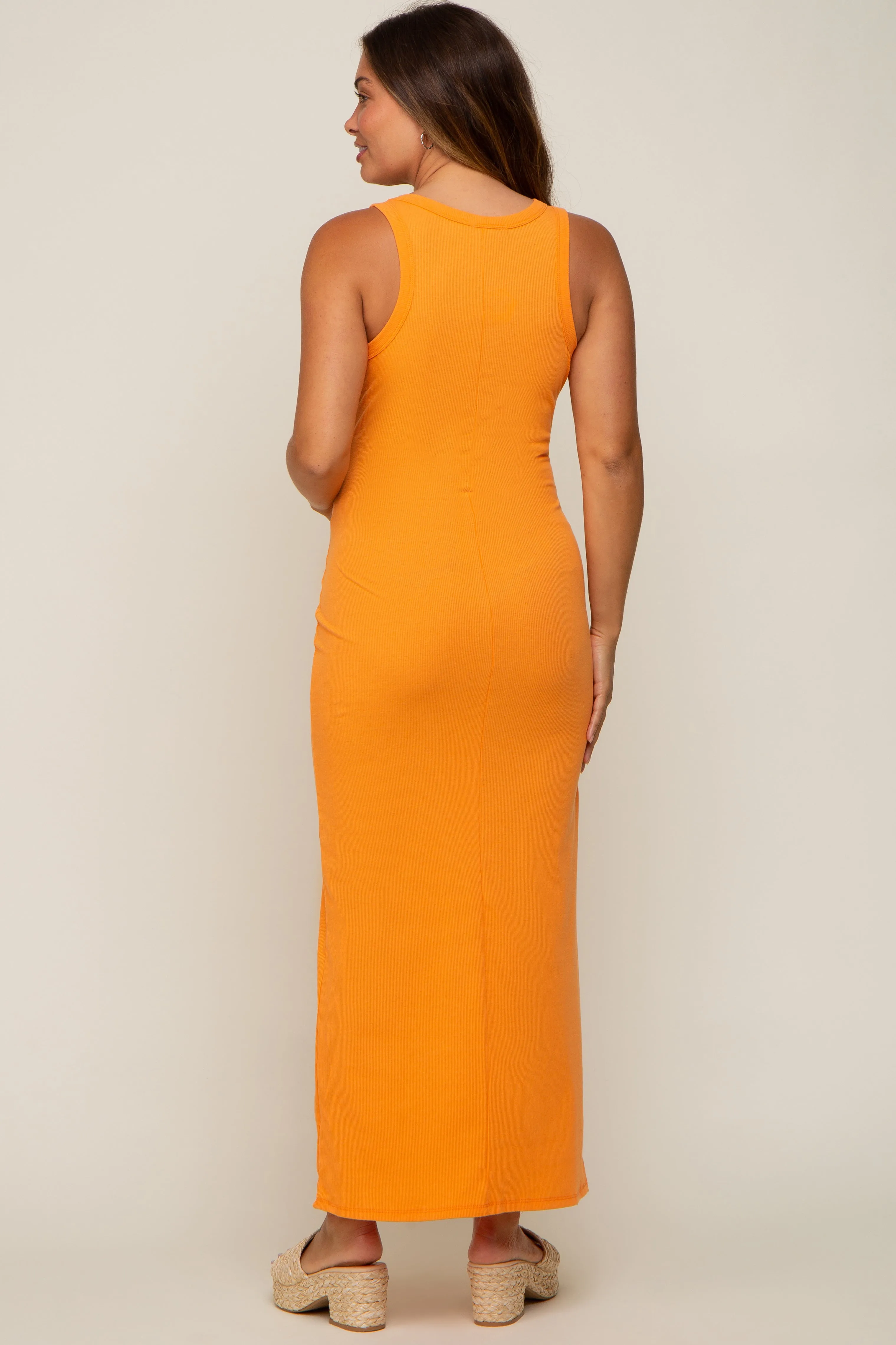 Orange Sleeveless Ribbed Maternity Maxi Dress sold by Pinkblush product image thumbnail 4