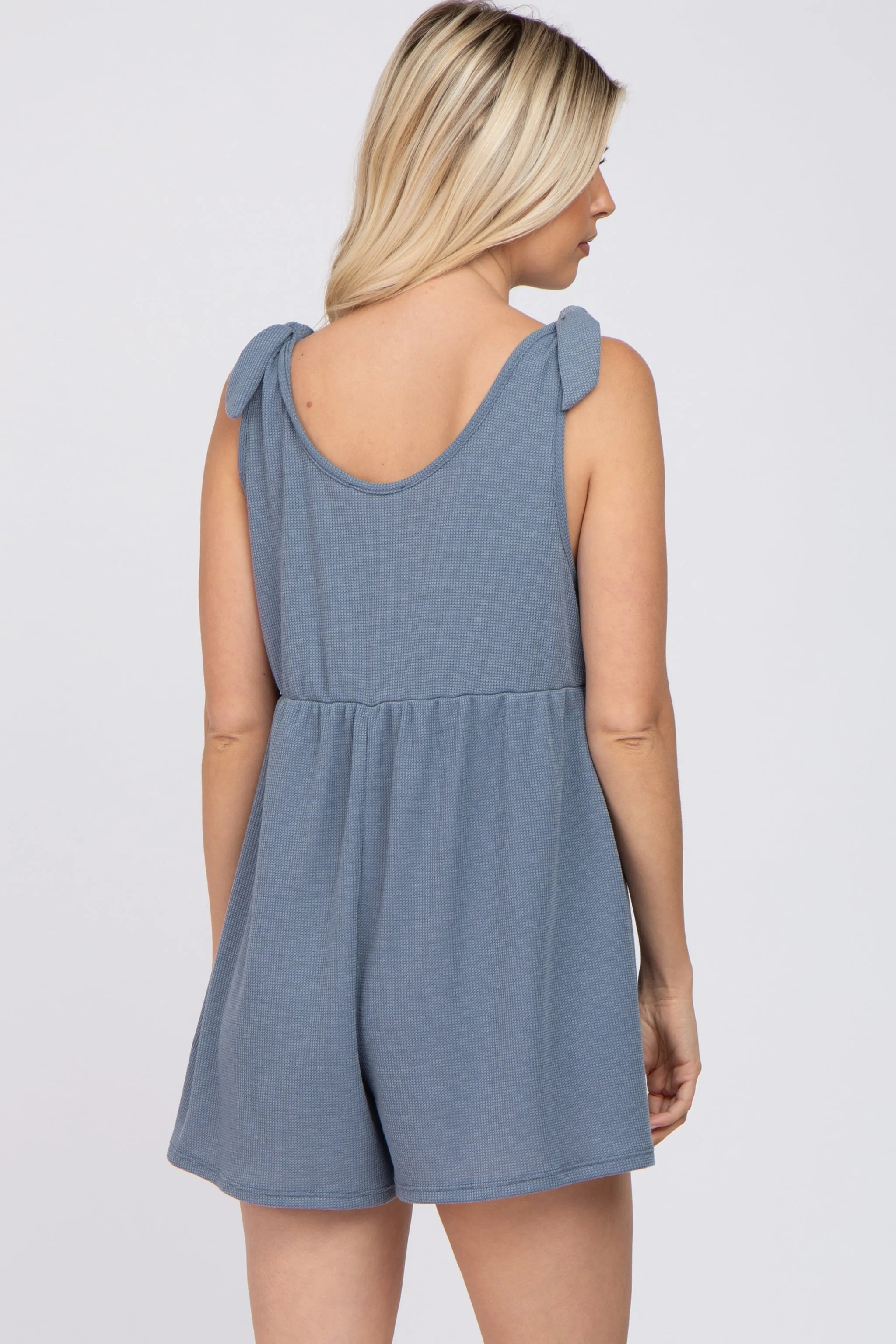 Blue Waffle Knit Shoulder Tie Romper sold by Pinkblush product image thumbnail 3