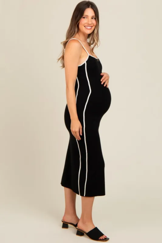 Black Contrast Border Knit Maternity Midi Dress sold by Pinkblush