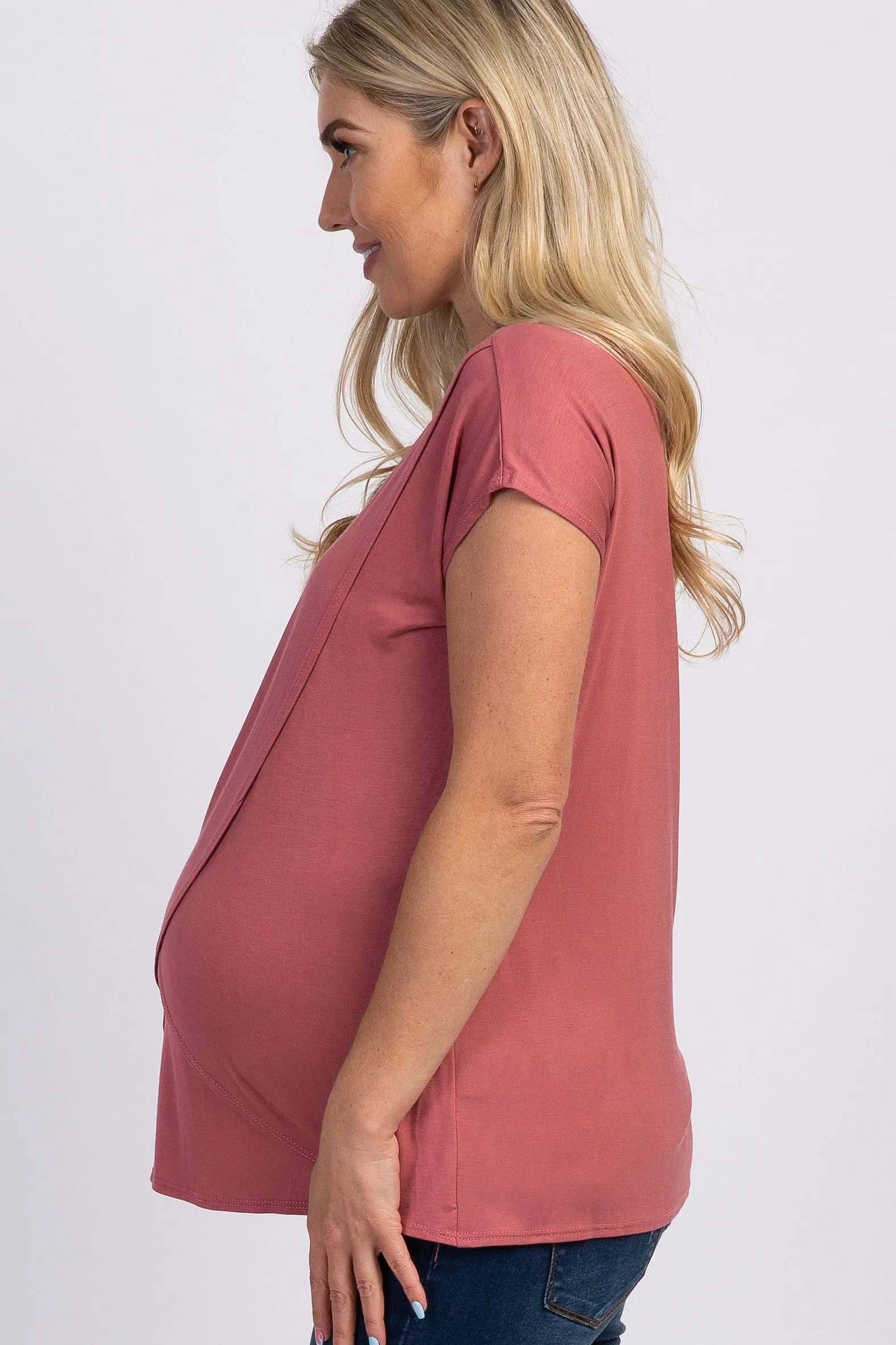 Mauve Layered Wrap Front Maternity Nursing Top sold by Pinkblush product image thumbnail 2