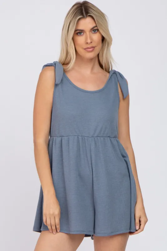 Blue Waffle Knit Shoulder Tie Romper sold by Pinkblush