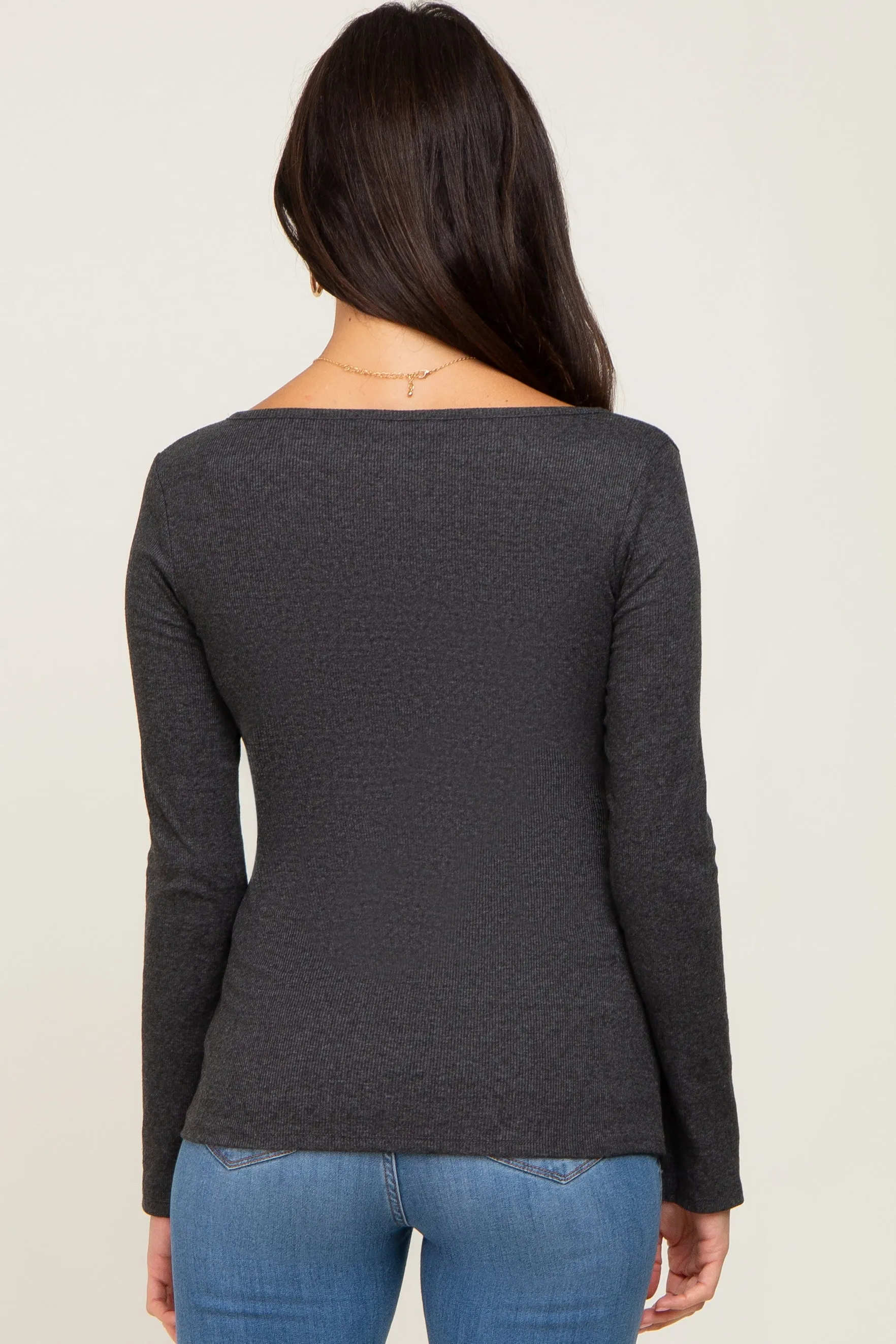 Charcoal Ribbed Long Sleeve Wrap Nursing Top sold by Pinkblush product image thumbnail 3