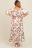 Brown Floral Puff Sleeve Maternity Plus Midi Dress sold by Pinkblush